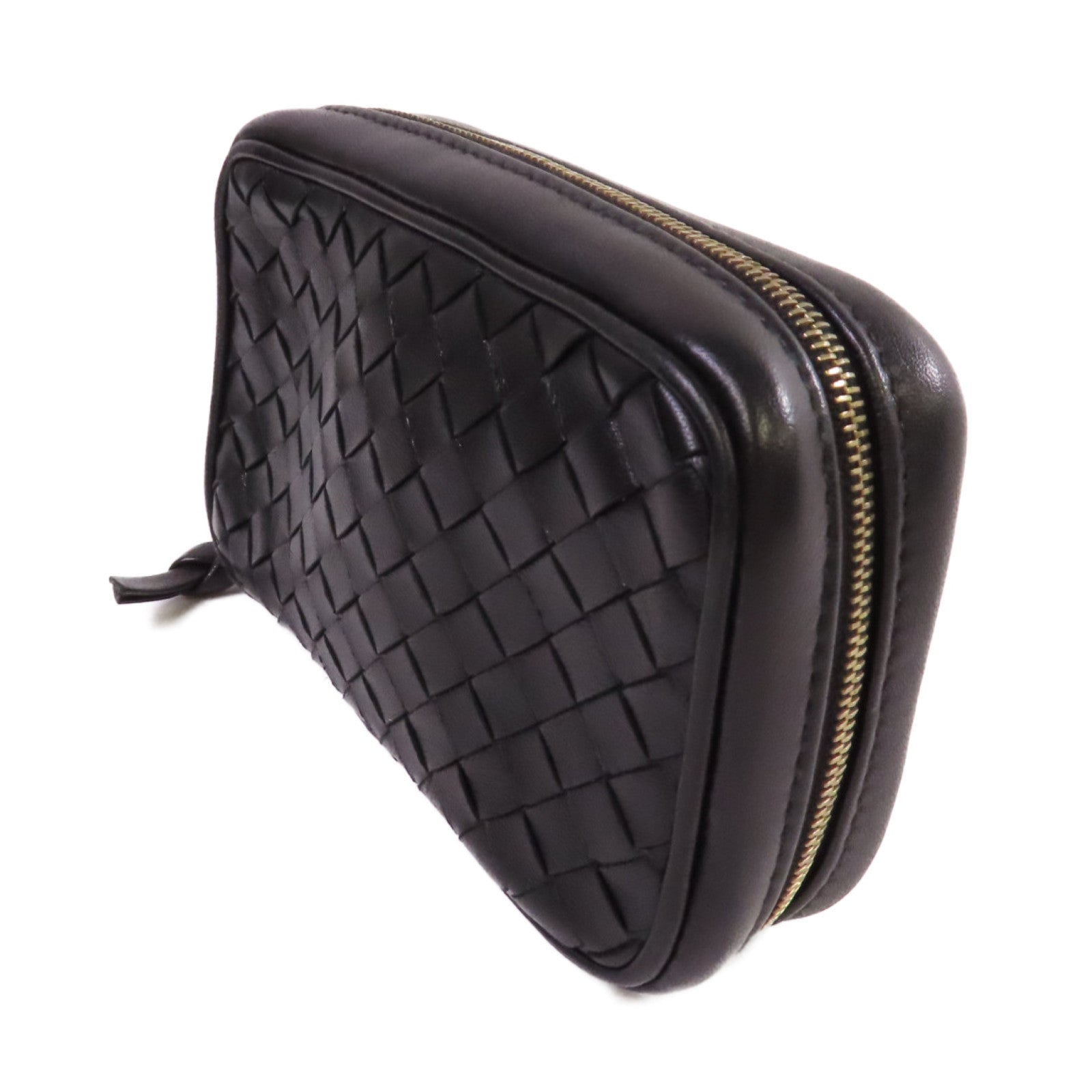 BOTTEGA VENETA 織紋皮革Pouch金扣手拿包黑色