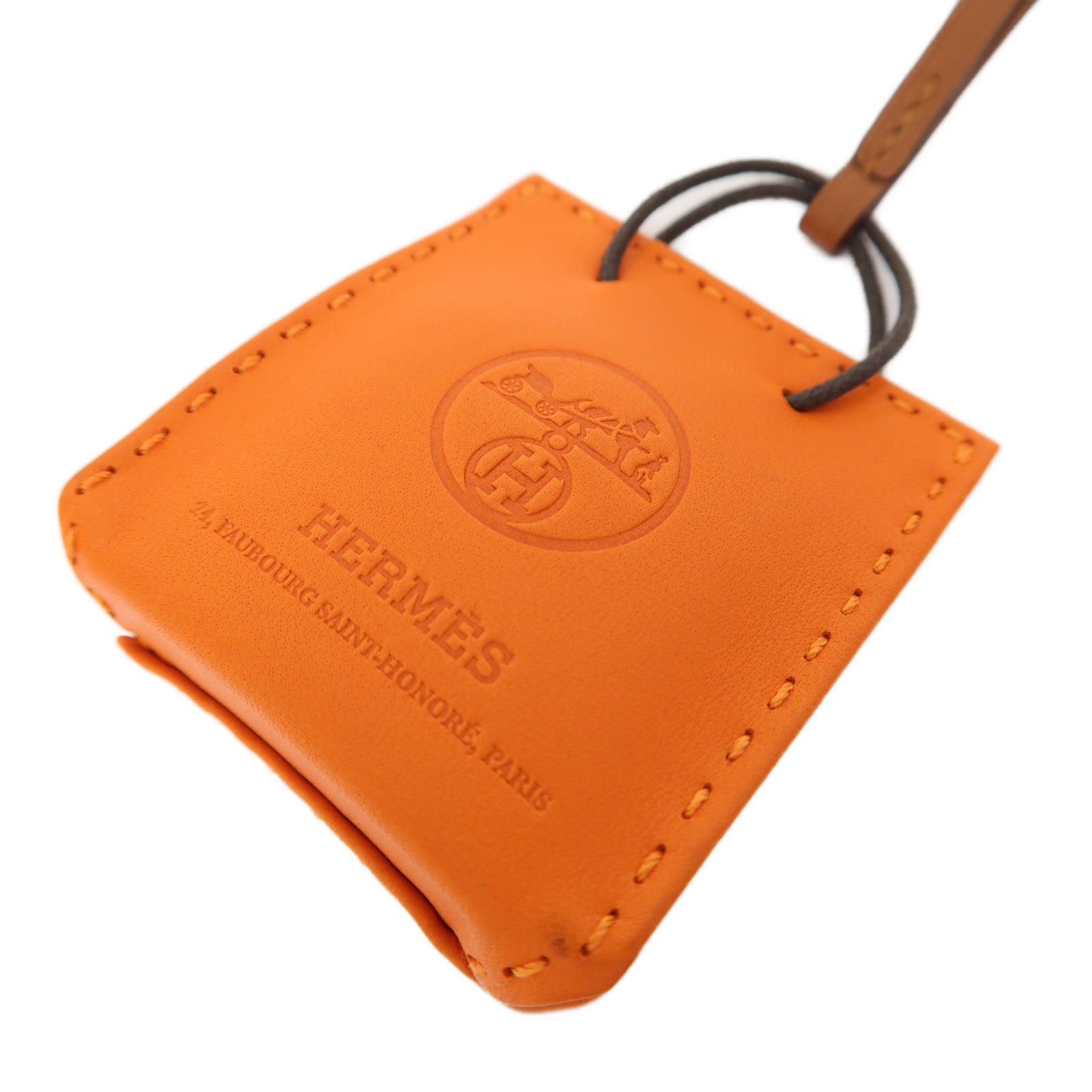 HERMES 牛皮皮革Charm掛飾橙色