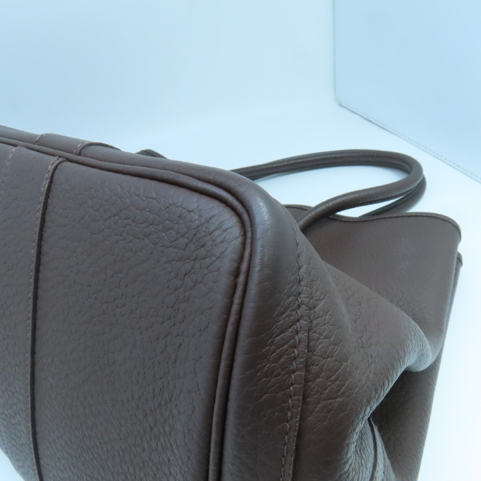 HERMES 【激減優惠】Negonda皮革Garden Party PM銀扣手提包棕色