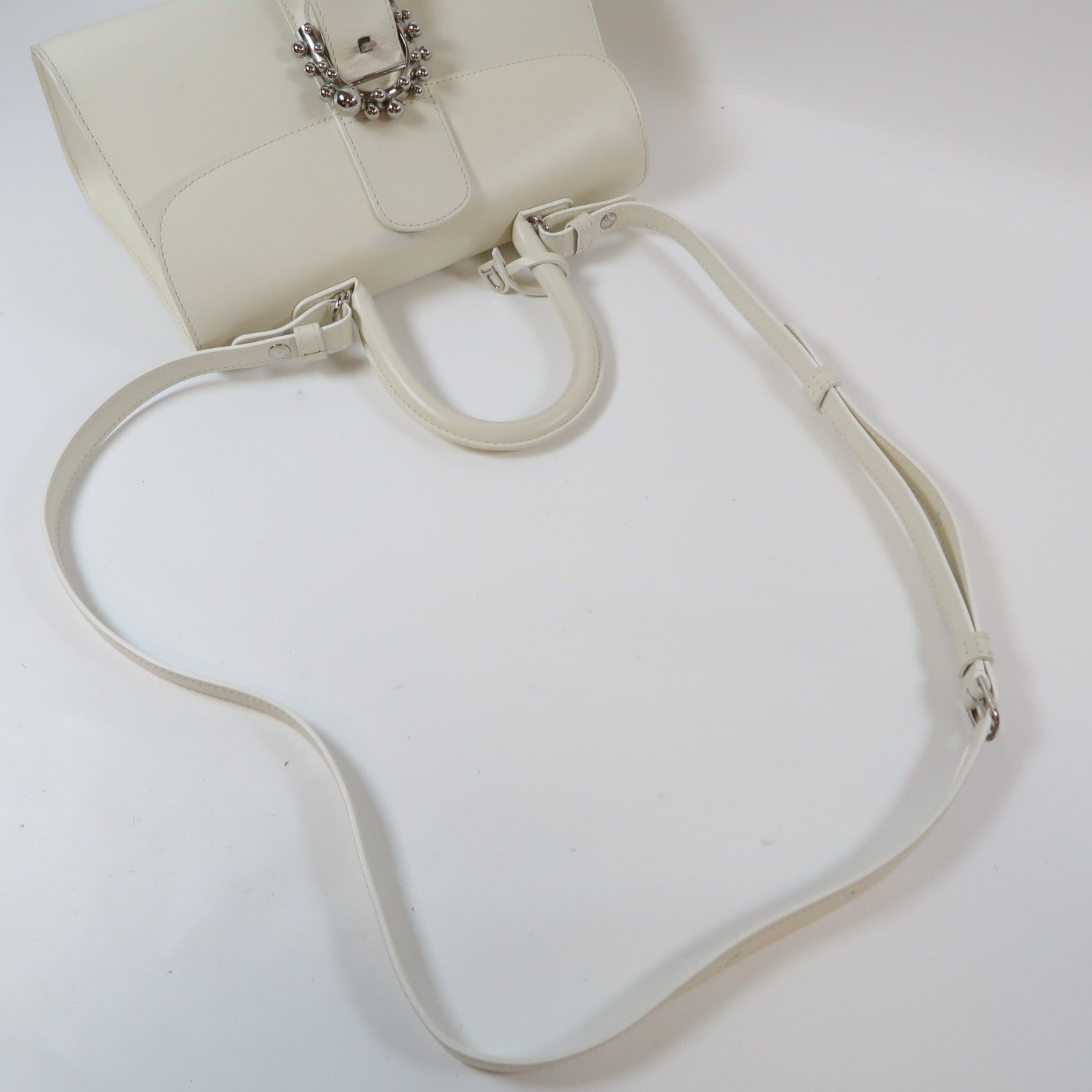 SELECTION 【激減優惠】牛皮皮革Shoulder Bag銀扣手挽肩背兩用袋白色