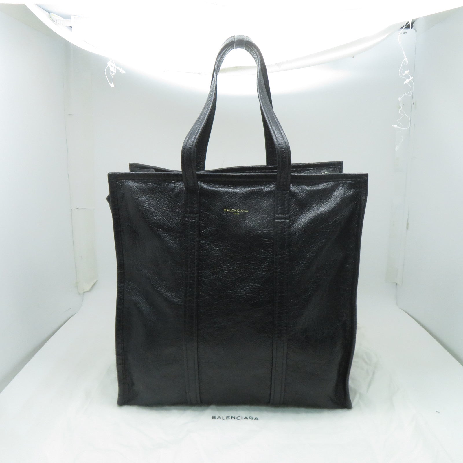 BALENCIAGA 【激減優惠】牛皮皮革Bazar Shopper Bag銀扣肩背袋黑色