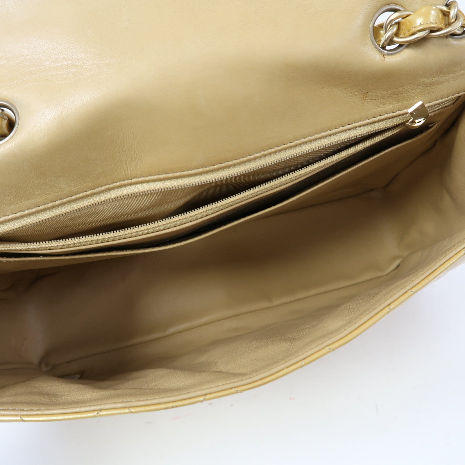 CHANEL 【激減優惠】菱格漆皮皮革Jumbo Classic Bag金扣鏈帶肩背袋黃色