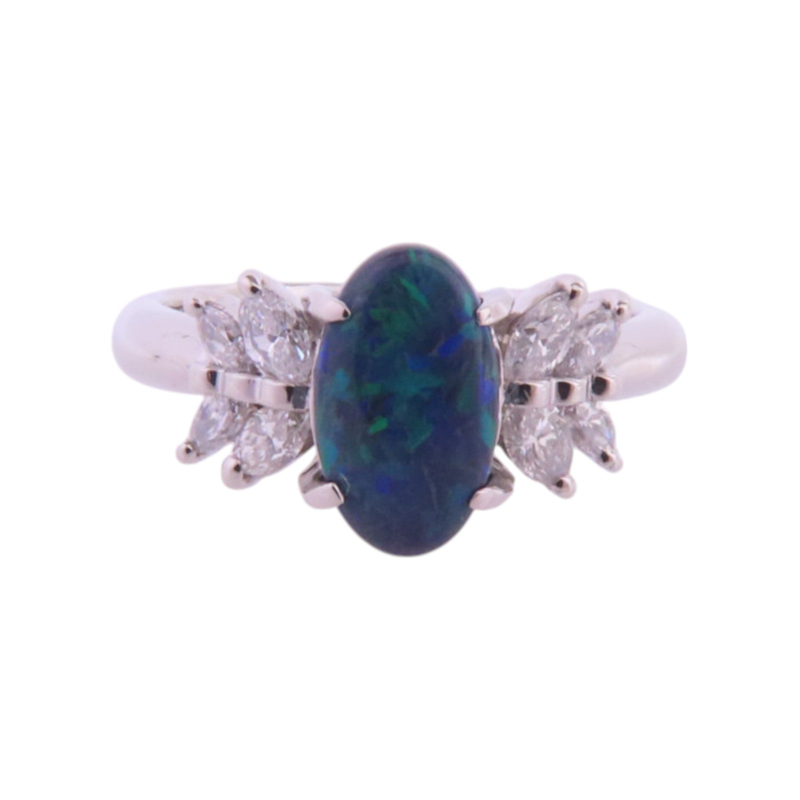 JEWELRY PT900鉑金/黑蛋白石/鑽石Black Opal Diamond Ring戒指US#5.75