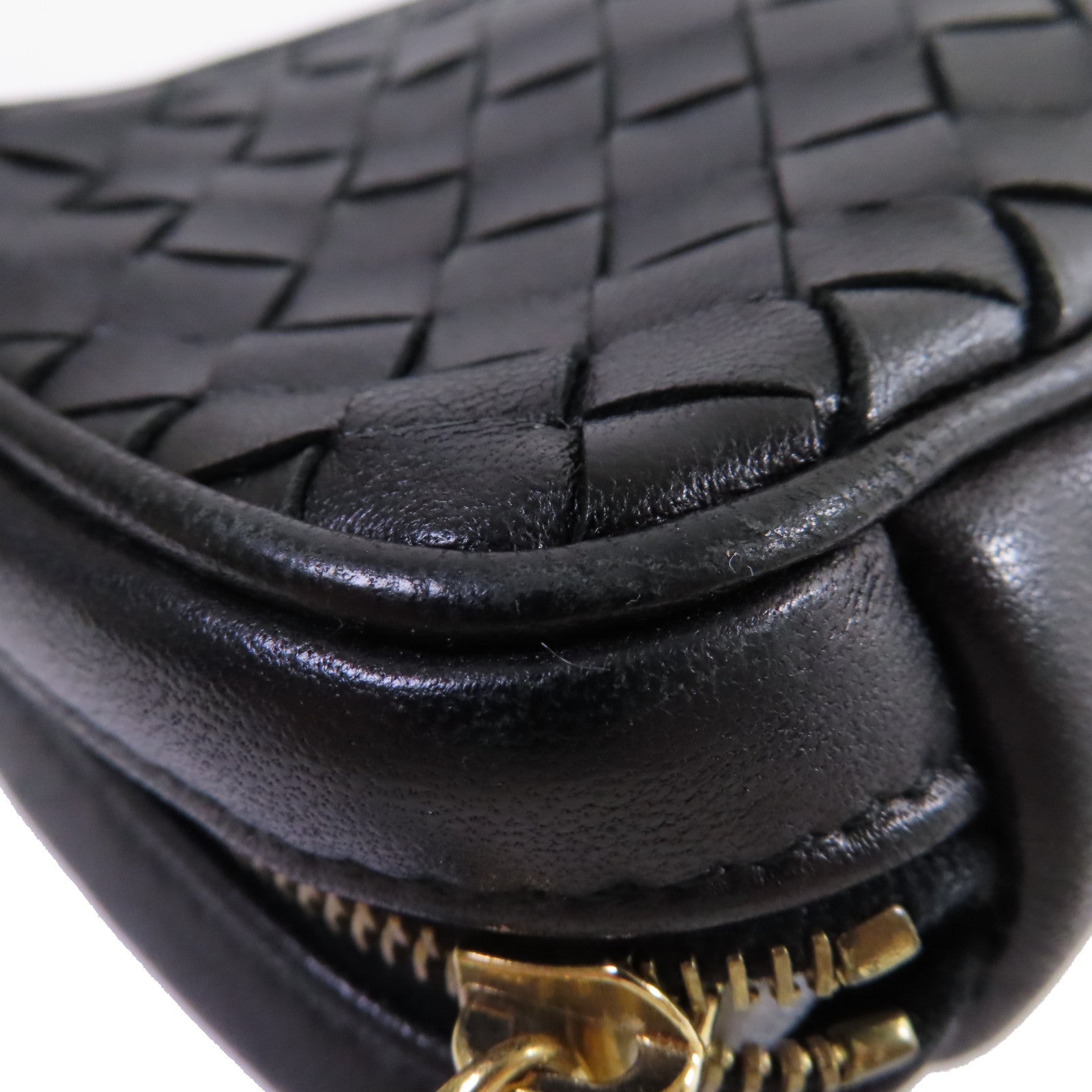 BOTTEGA VENETA 織紋皮革Pouch金扣手拿包黑色