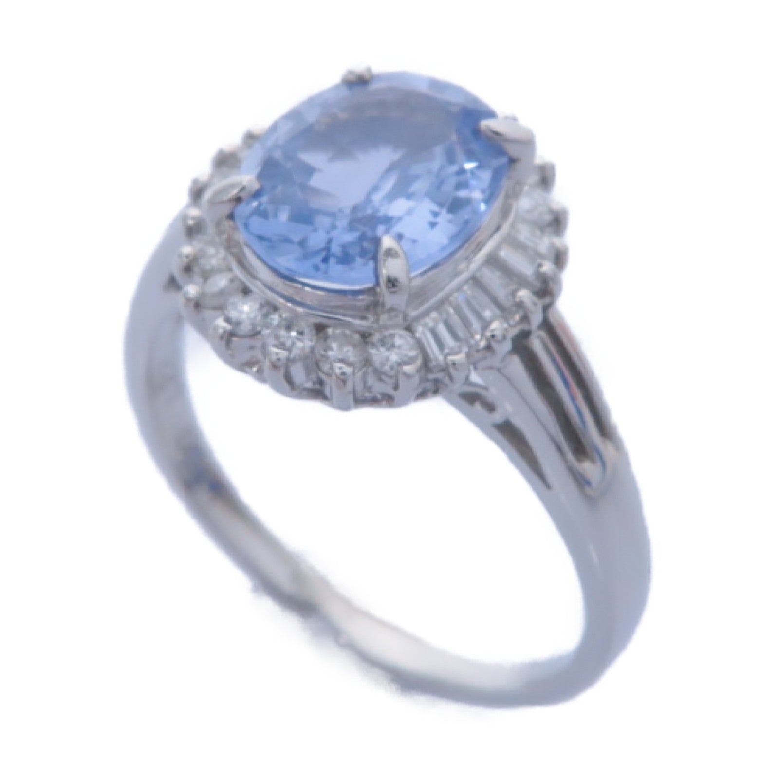 JEWELRY **【激減優惠】PT850鉑金Sapphire/Diamond Ring藍寶石/0.37ct鑽石戒指US#6.5