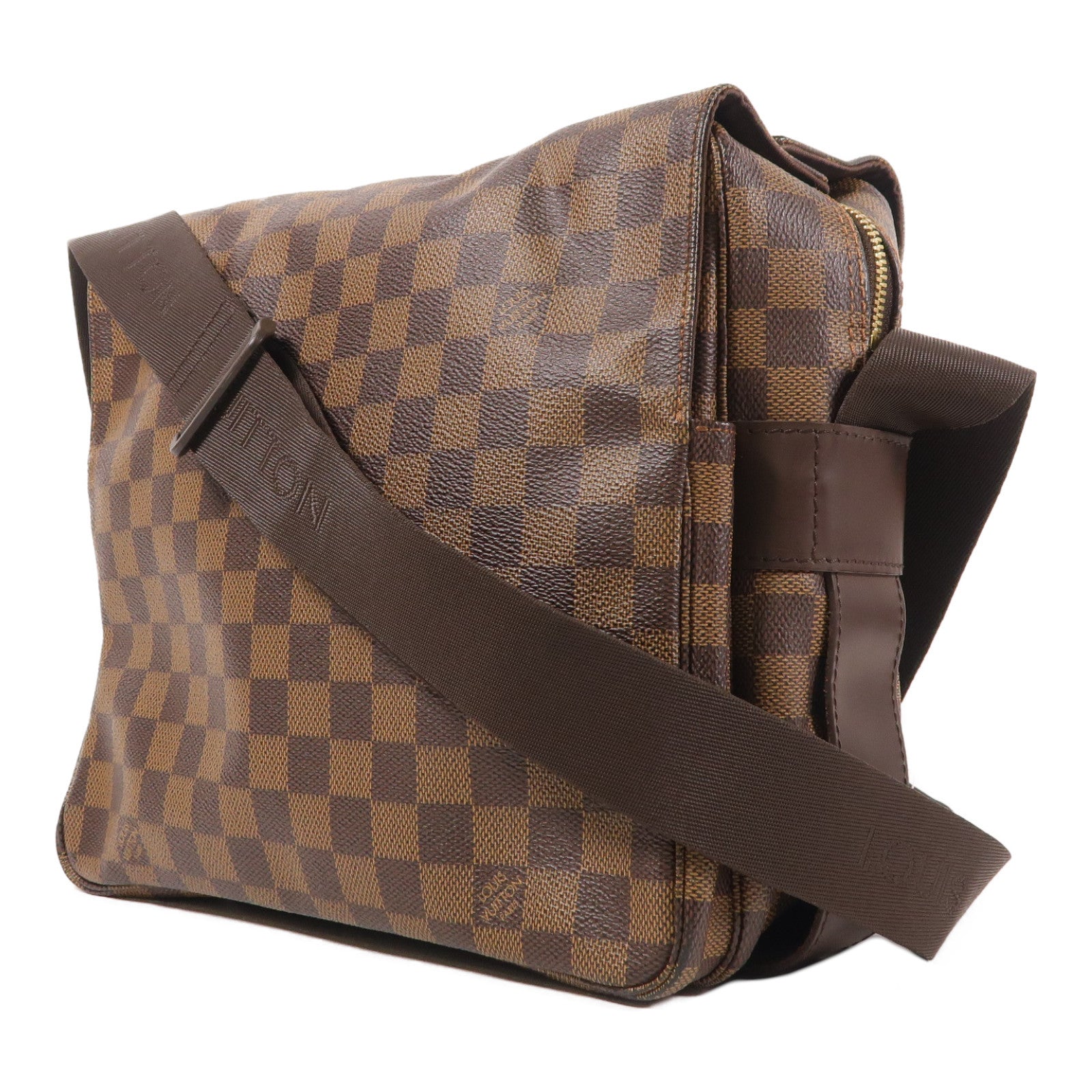 LOUIS VUITTON Damier Naviglio金扣肩背袋棕色