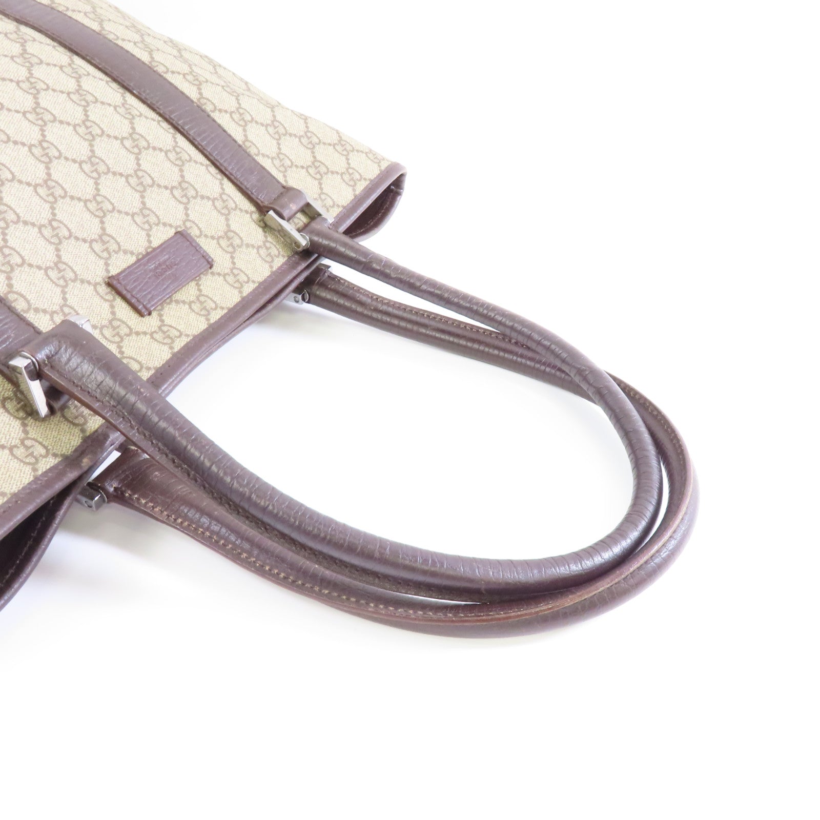 GUCCI 塗層帆布Tote Bag銀扣手挽袋棕色