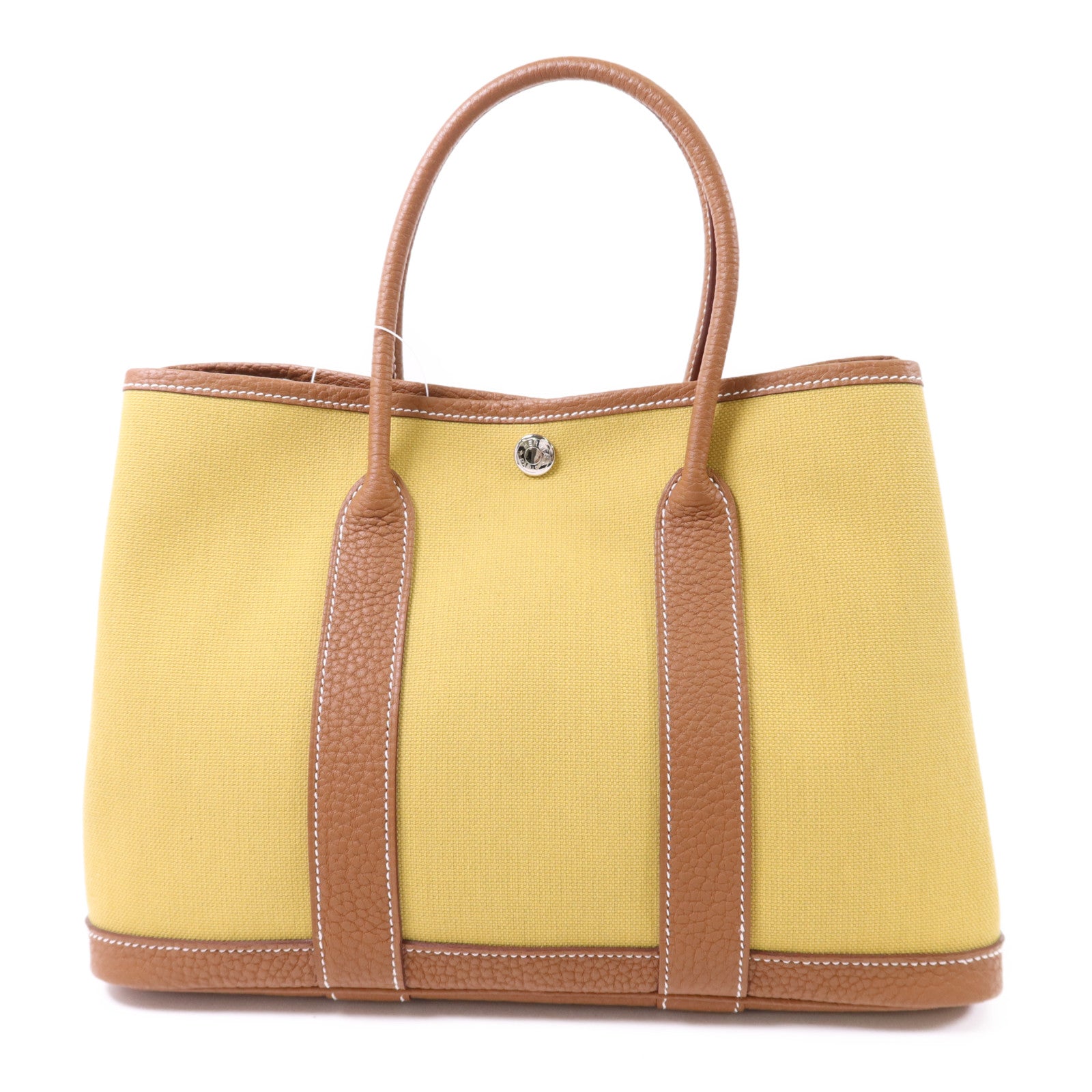 HERMES 帆布Garden Party TPM銀扣手挽袋Gold