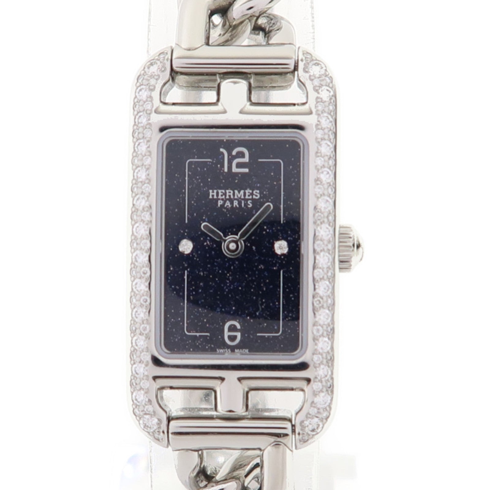 HERMES Nantucket Watch不鏽鋼/鑽石手錶石英機芯黑色
