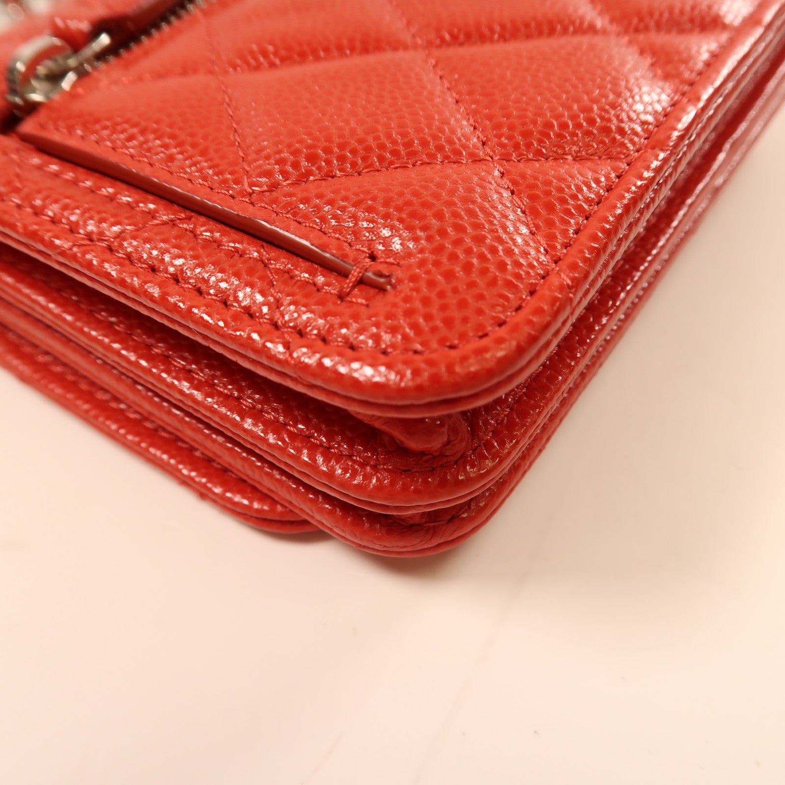 CHANEL 牛皮皮革Chain Shoulder銀扣鏈帶肩背袋紅色