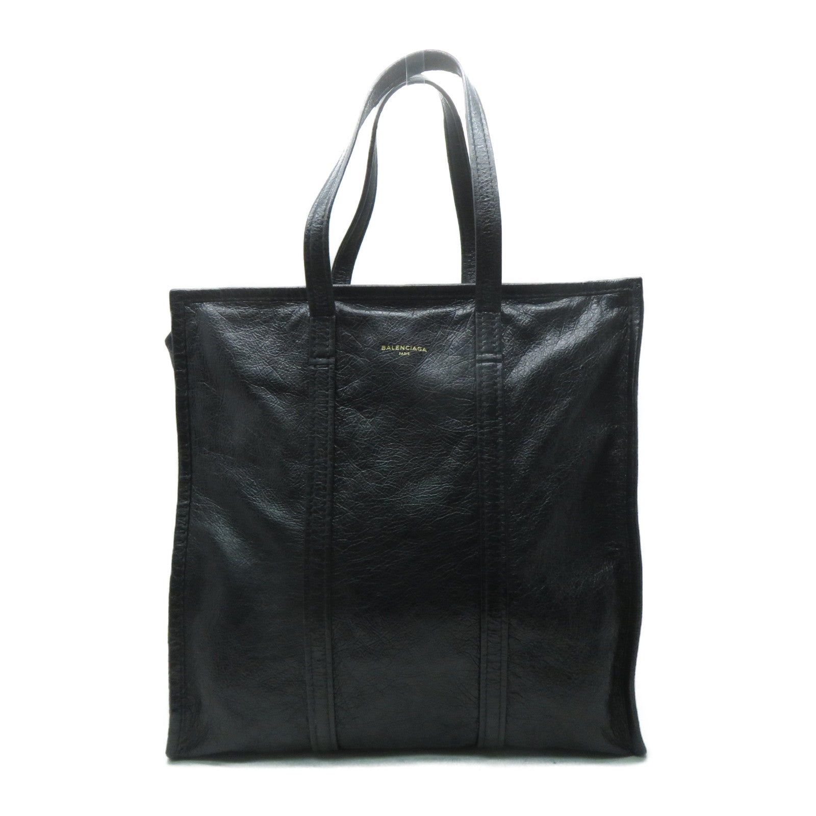 BALENCIAGA 【激減優惠】牛皮皮革Bazar Shopper Bag銀扣肩背袋黑色