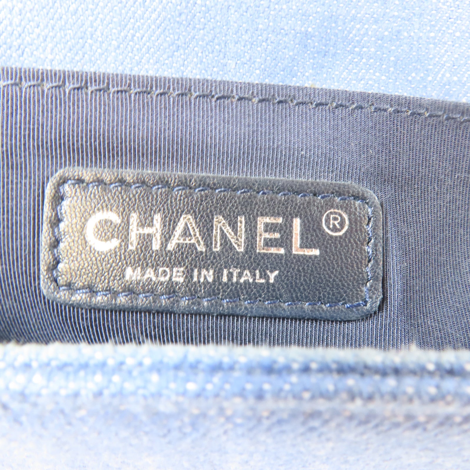 CHANEL 【激減優惠】斜紋牛仔布Boy 25銀扣肩背袋藍色