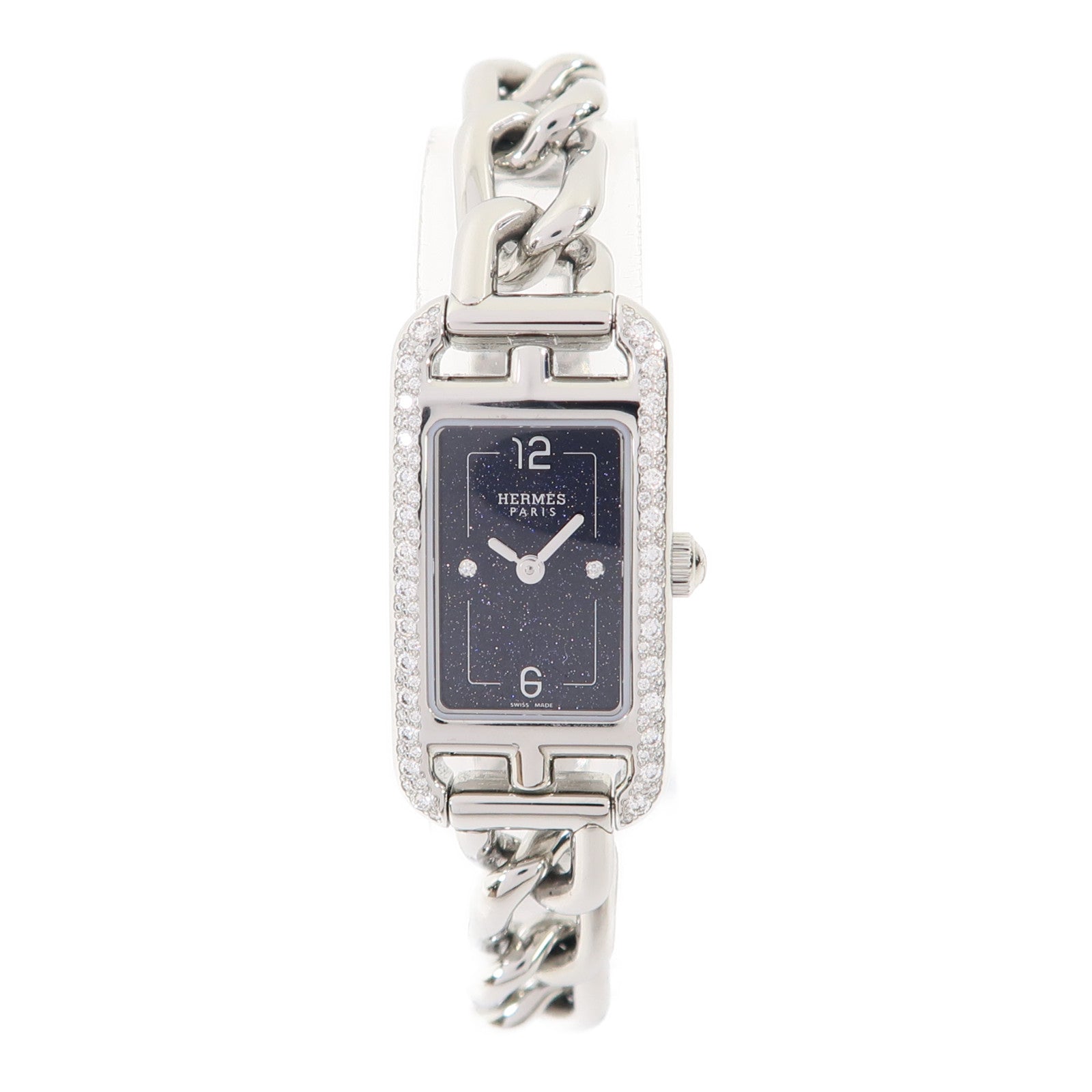 HERMES Nantucket Watch不鏽鋼/鑽石手錶石英機芯黑色