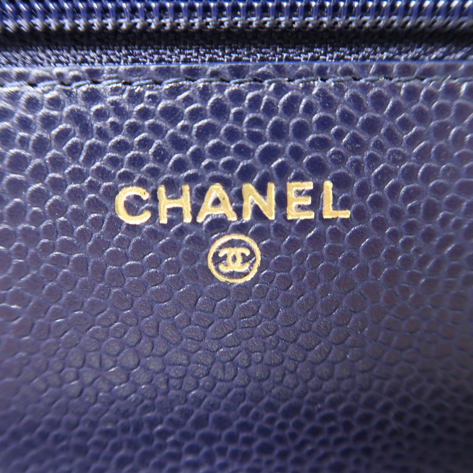 CHANEL 菱格牛皮皮革WOC Wallet On Chain金扣鏈帶肩背袋深藍色