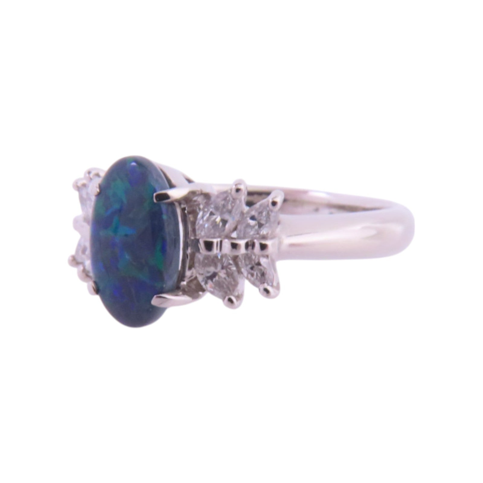 JEWELRY PT900鉑金/黑蛋白石/鑽石Black Opal Diamond Ring戒指US#5.75