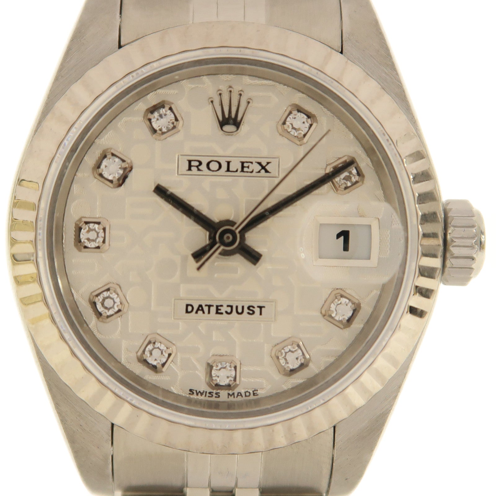 ROLEX Datejust 18K白金/不鏽鋼/鑽石手錶自動機芯銀色