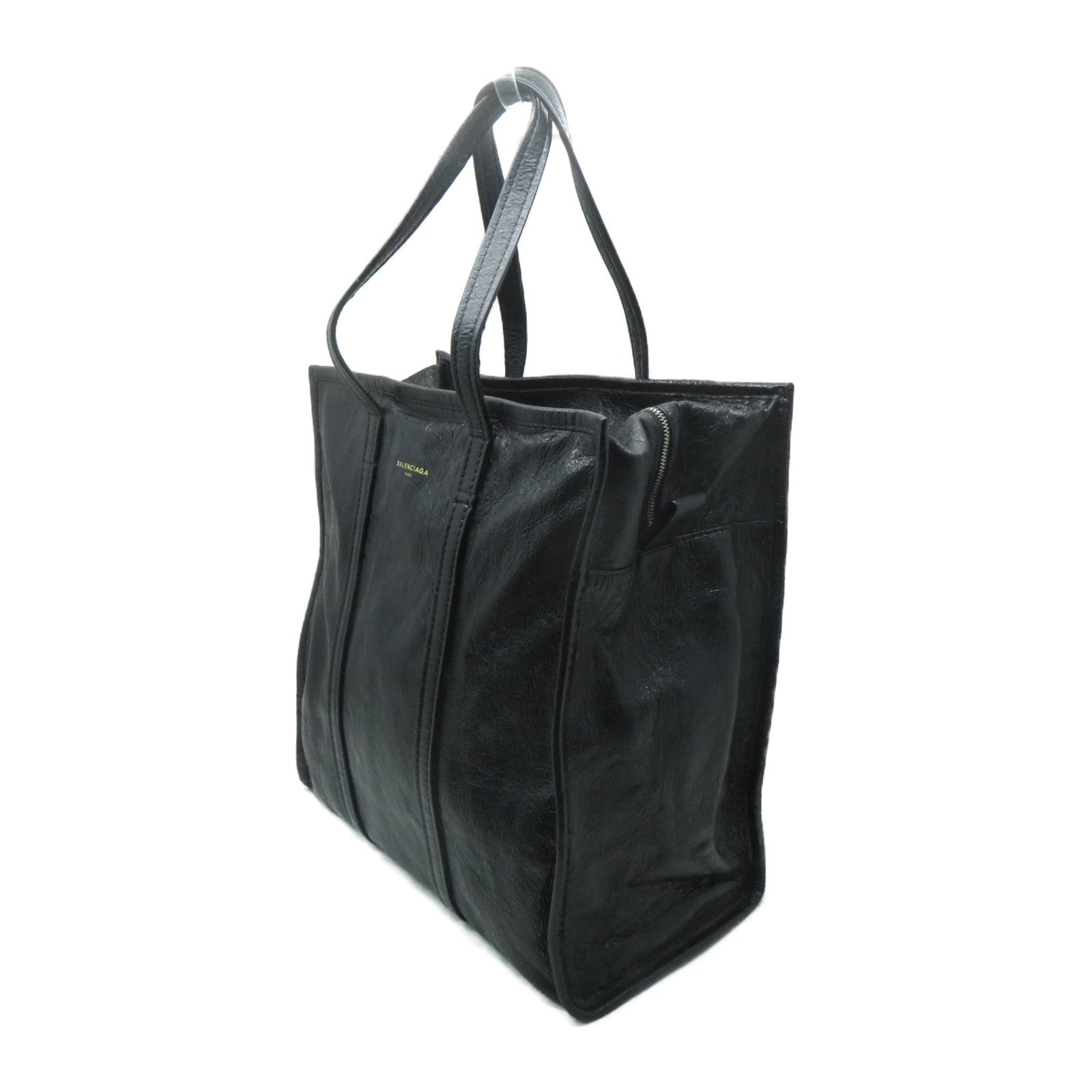 BALENCIAGA 【激減優惠】牛皮皮革Bazar Shopper Bag銀扣肩背袋黑色