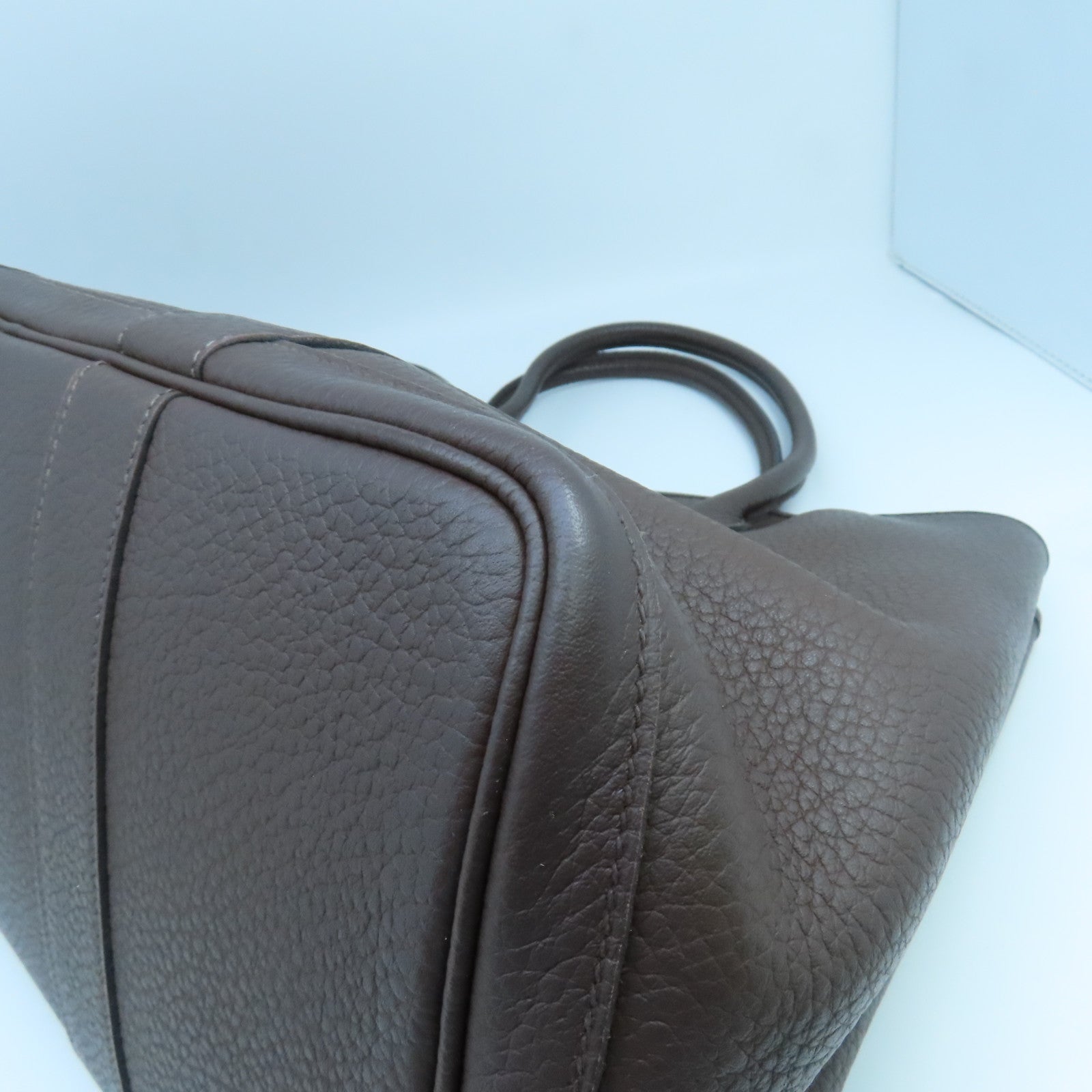 HERMES 【激減優惠】Negonda皮革Garden Party PM銀扣手提包棕色