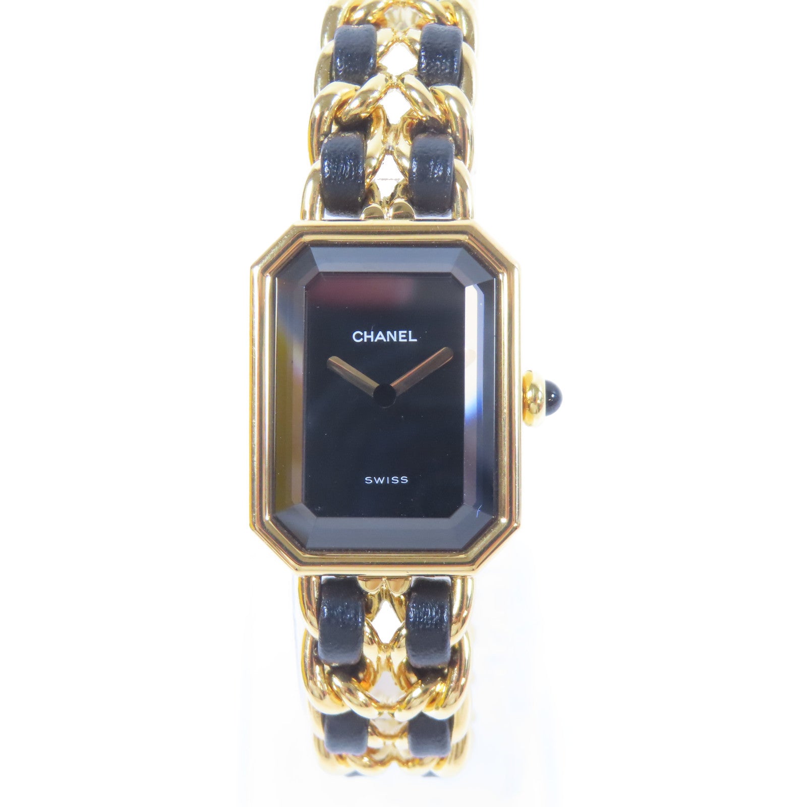 CHANEL Premiere L鍍金/皮革手錶自動機芯黑色#16.25cm
