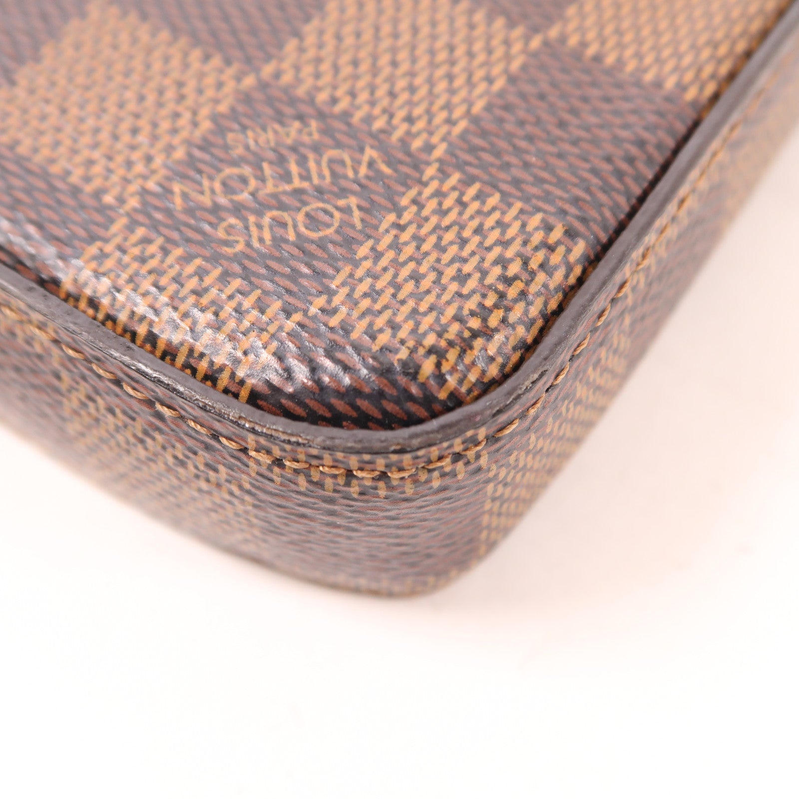 LOUIS VUITTON Damier Felice Pochette金扣鏈帶肩背袋棕色