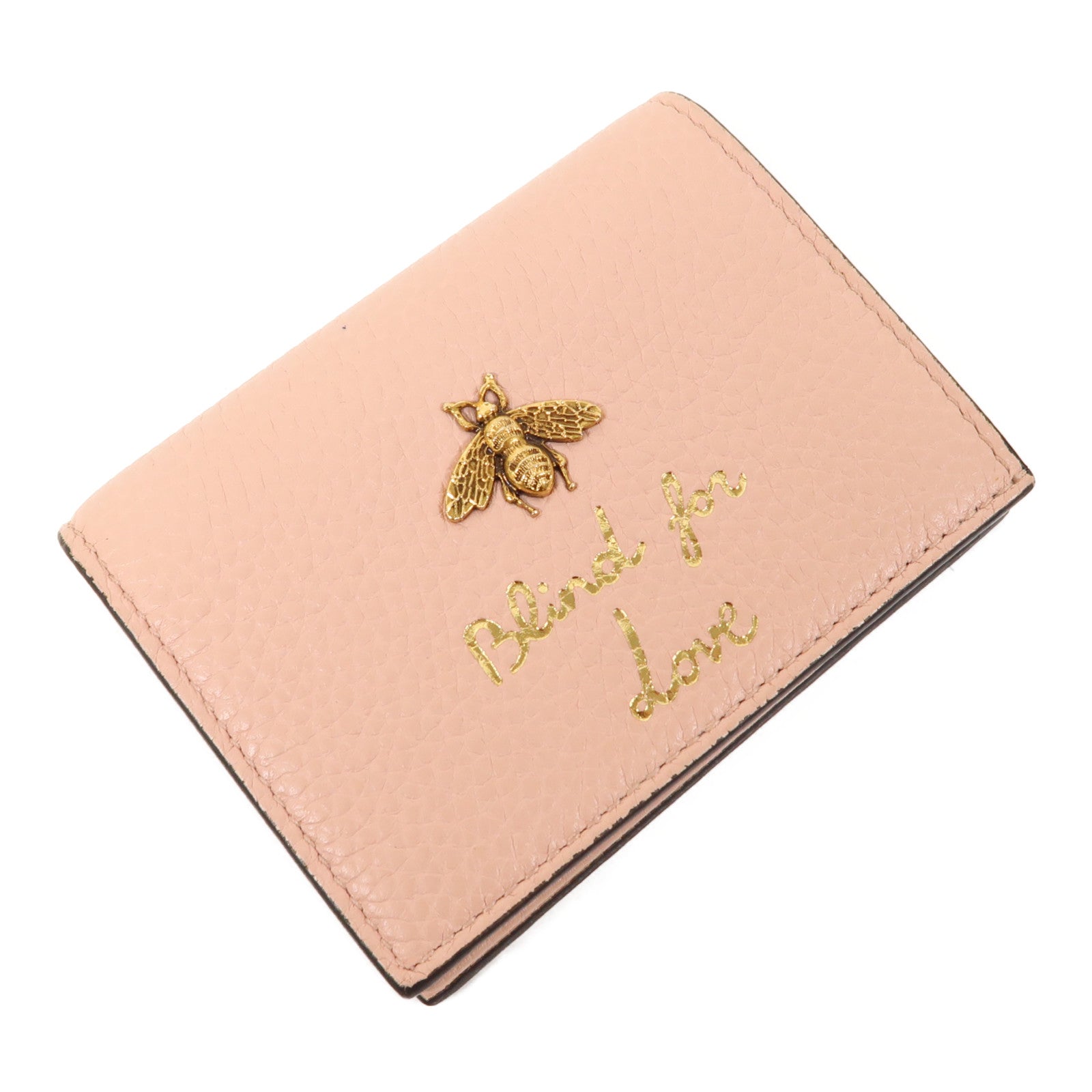 GUCCI 牛皮皮革Animalier Bee Wallet錢包粉紅色