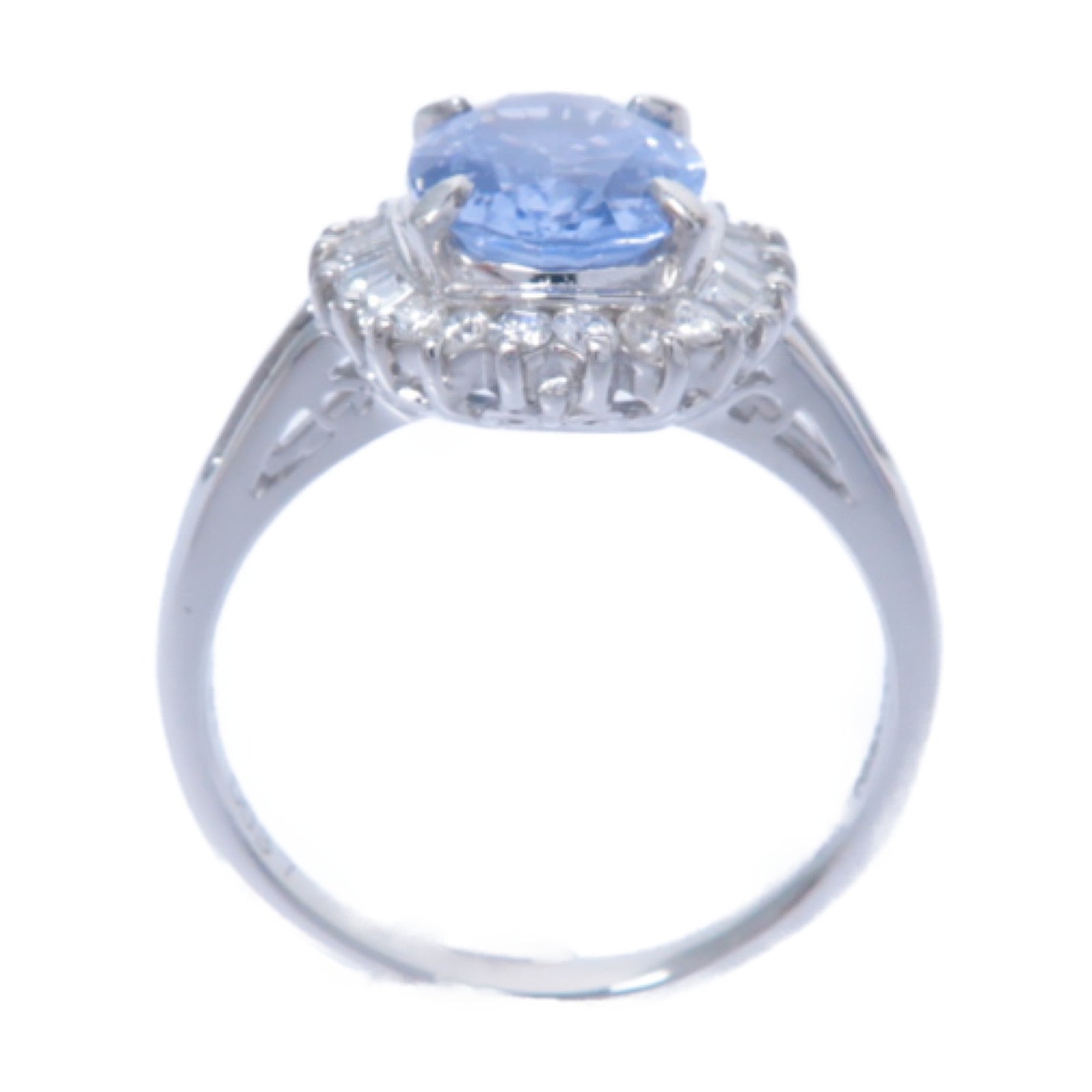 JEWELRY **【激減優惠】PT850鉑金Sapphire/Diamond Ring藍寶石/0.37ct鑽石戒指US#6.5