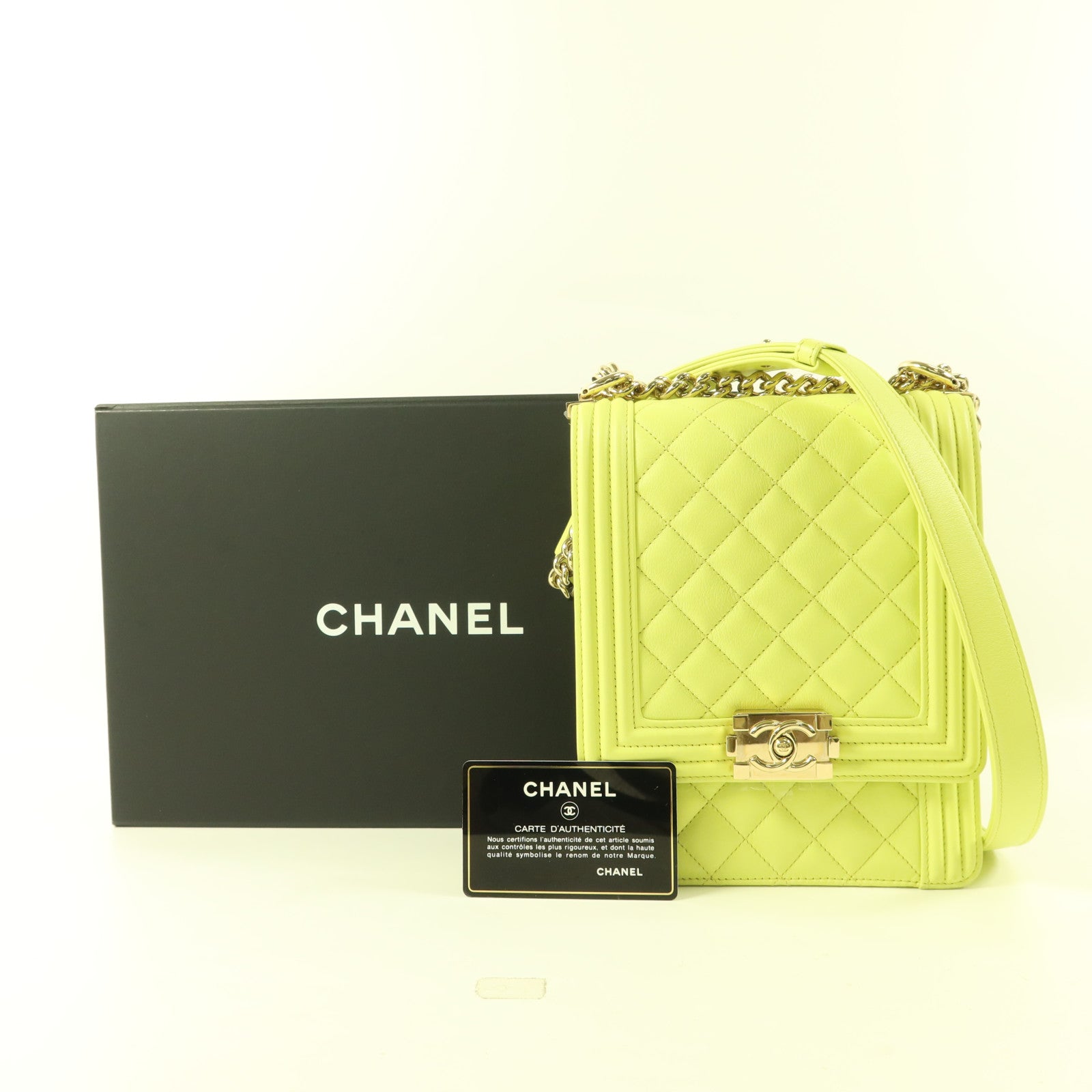 CHANEL 牛皮皮革Le Boy金扣鏈帶肩背袋