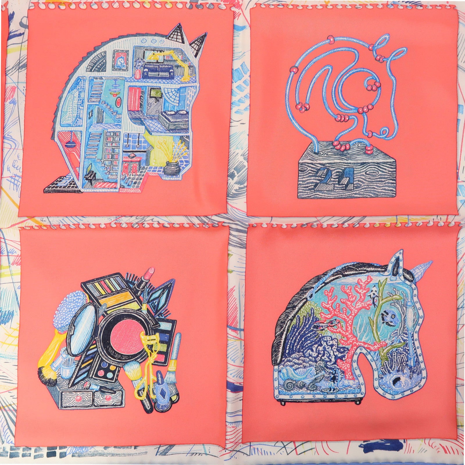 HERMES 絲質Scarf圍巾彩色