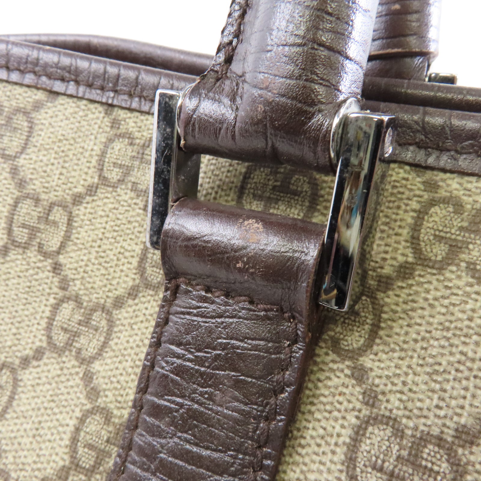 GUCCI 塗層帆布Tote Bag銀扣手挽袋棕色