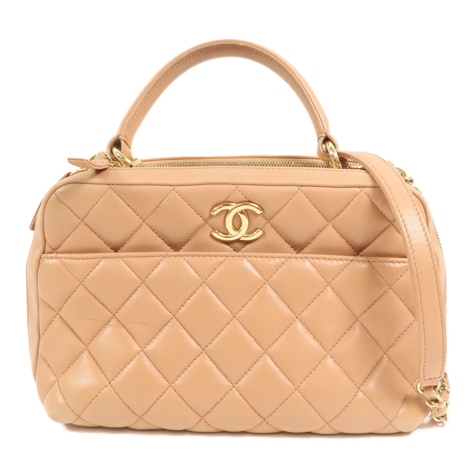CHANEL 羊皮皮革Trendy CC Bowling金扣鏈帶手挽肩背兩用袋