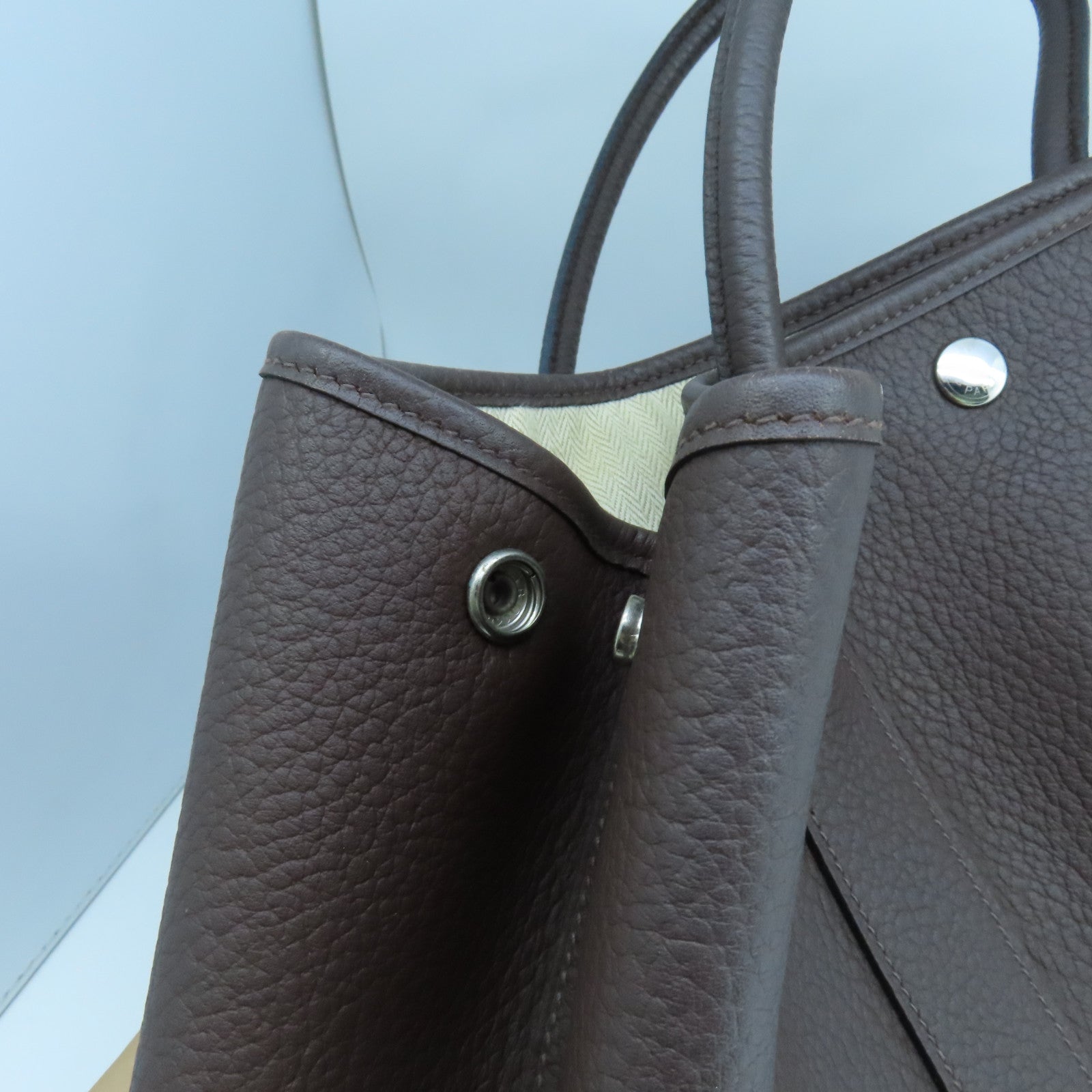 HERMES 【激減優惠】Negonda皮革Garden Party PM銀扣手提包棕色