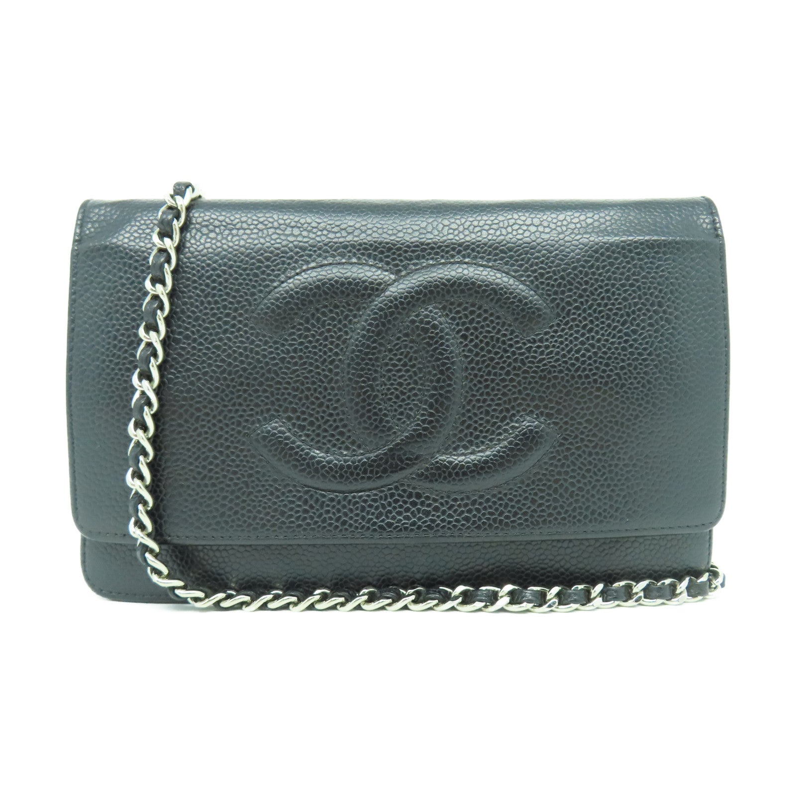 CHANEL 【激減優惠】菱格Caviar皮革Woc銀扣鏈帶肩背袋黑色