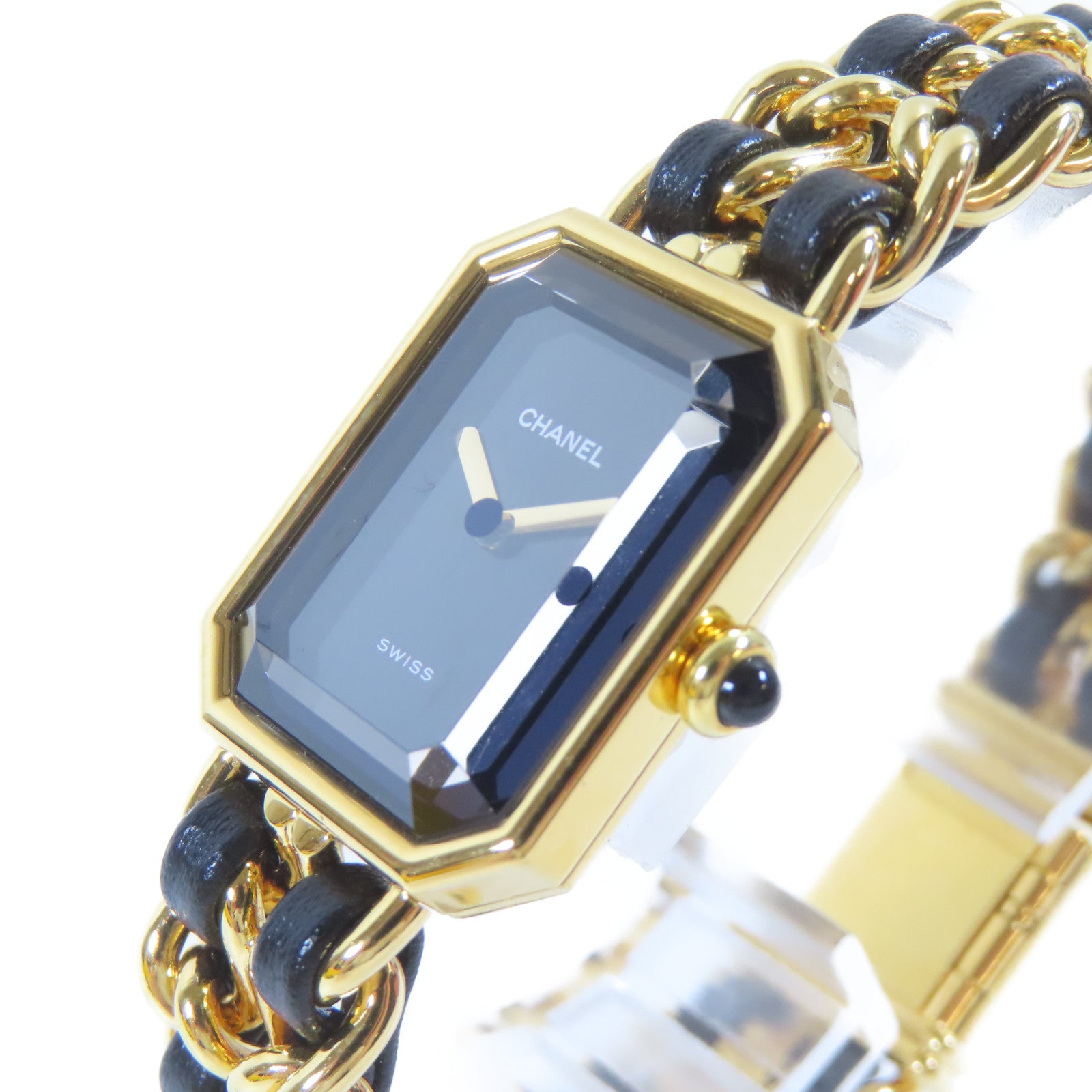 CHANEL Premiere L鍍金/皮革手錶自動機芯黑色#16.25cm