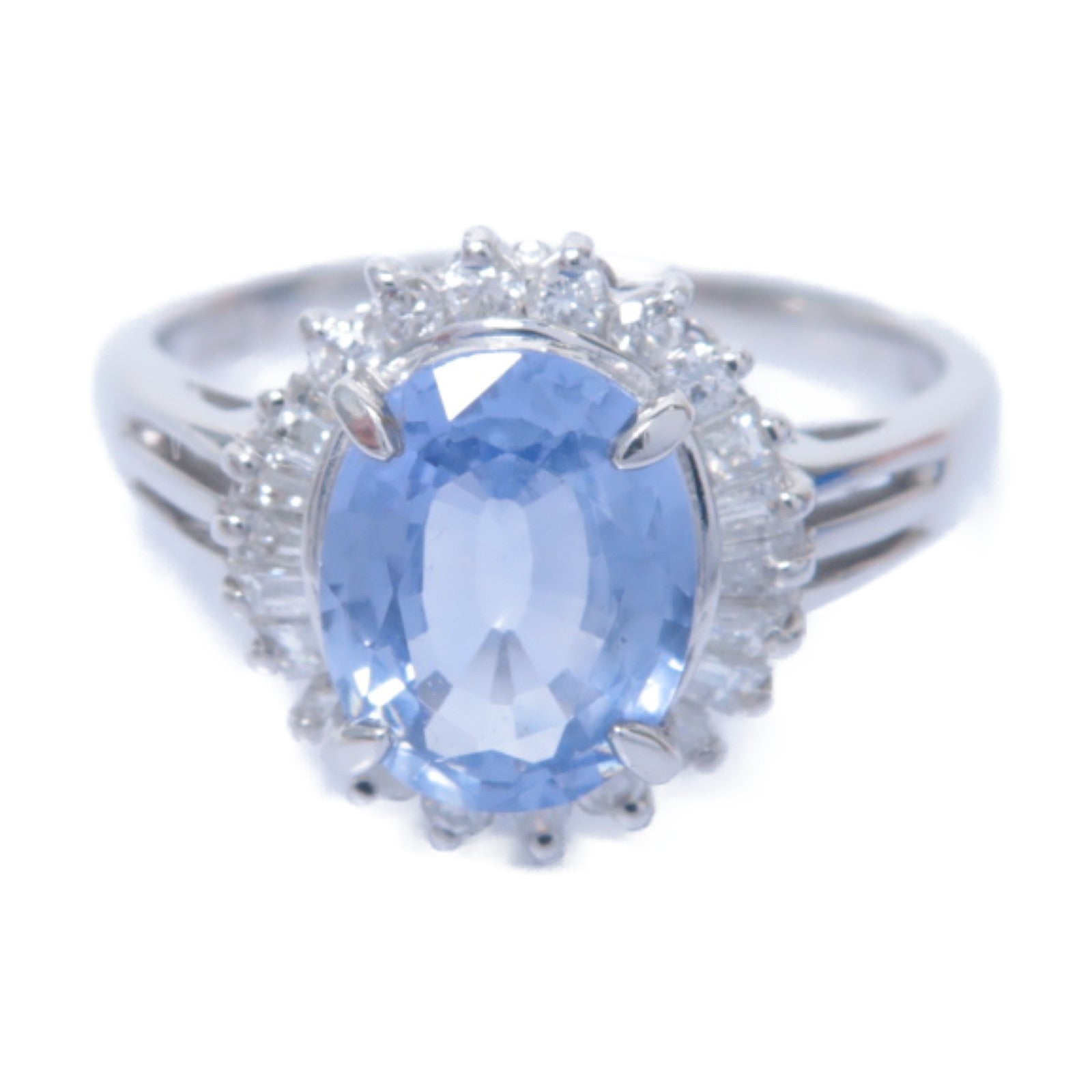 JEWELRY **【激減優惠】PT850鉑金Sapphire/Diamond Ring藍寶石/0.37ct鑽石戒指US#6.5