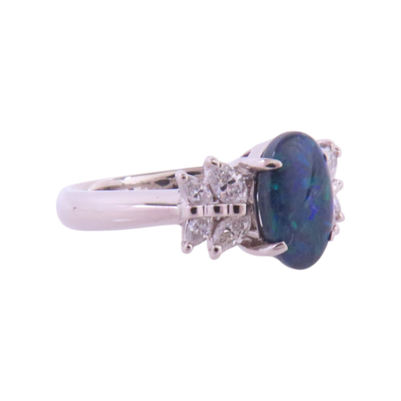 JEWELRY PT900鉑金/黑蛋白石/鑽石Black Opal Diamond Ring戒指US#5.75