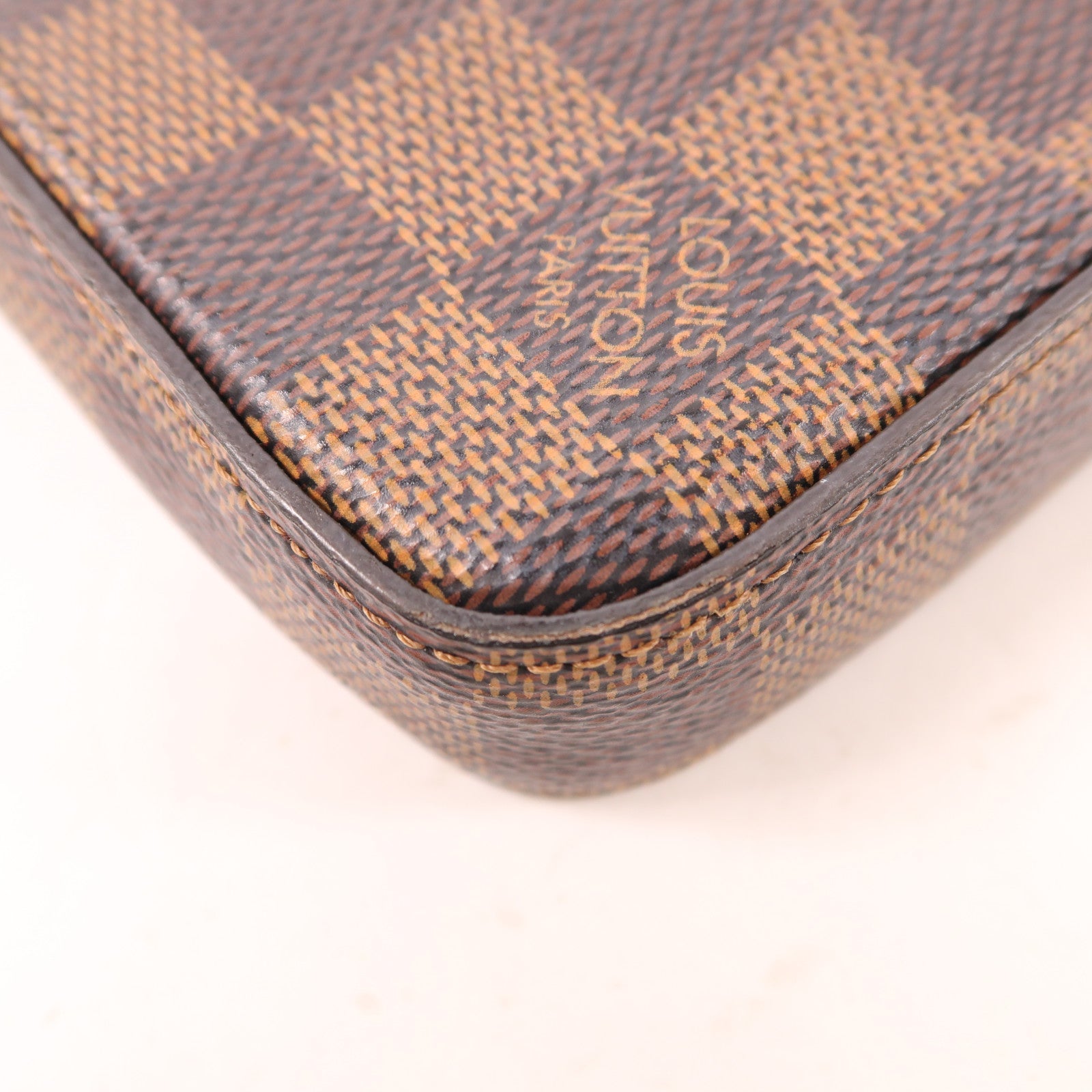 LOUIS VUITTON Damier Felice Pochette金扣鏈帶肩背袋棕色