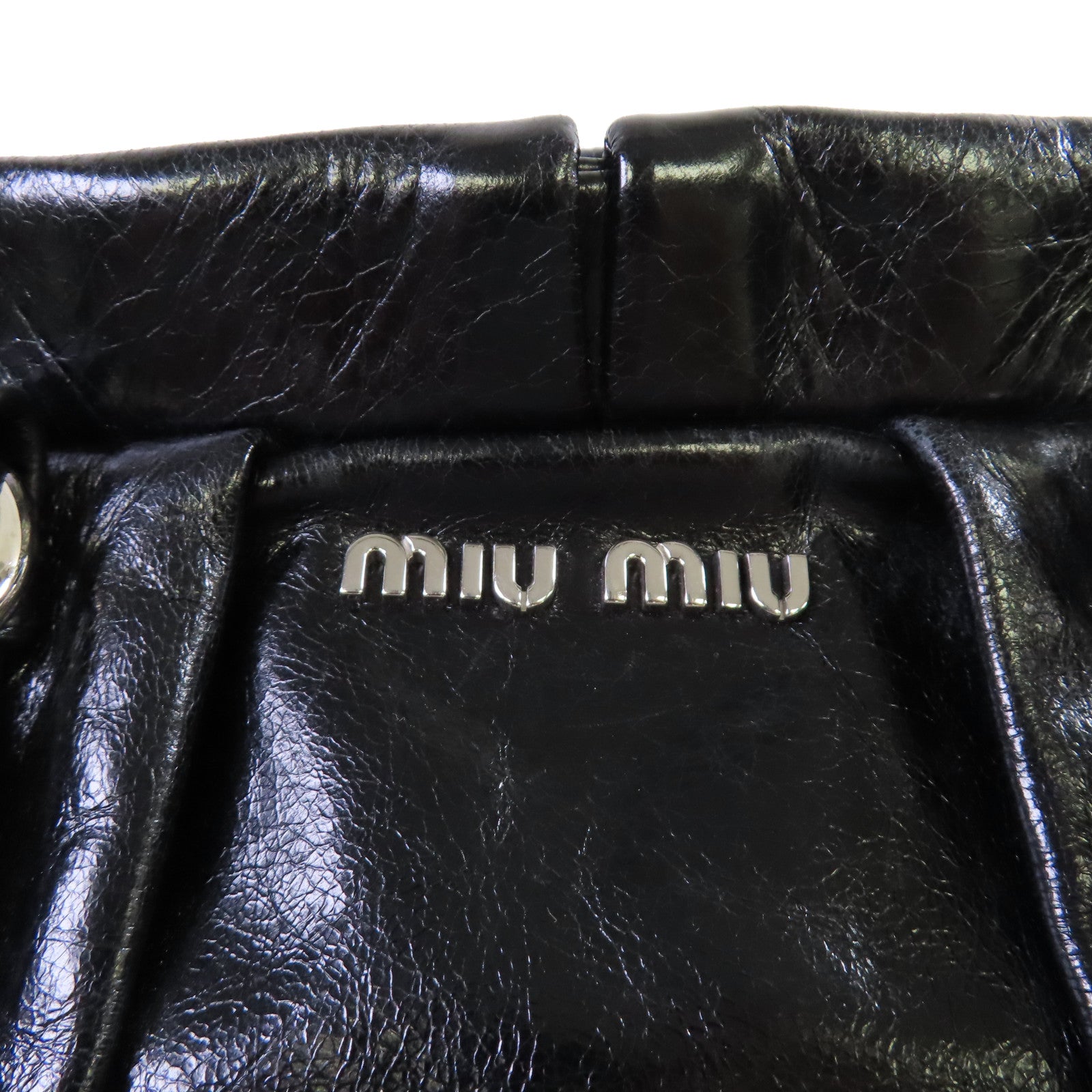 Miu Miu 牛皮皮革2Way Shoulder Bag銀扣手挽肩背兩用袋黑色