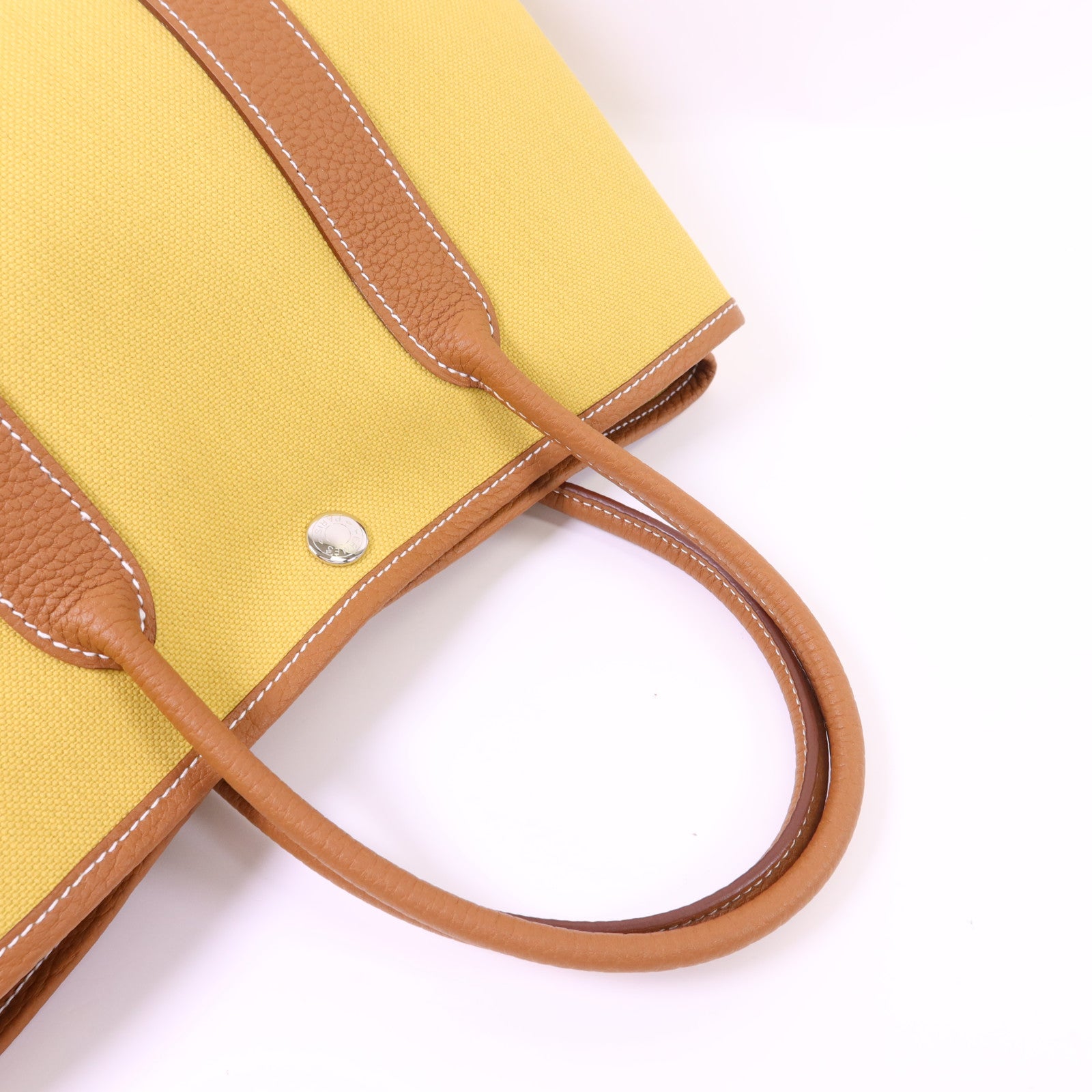 HERMES 帆布Garden Party TPM銀扣手挽袋Gold