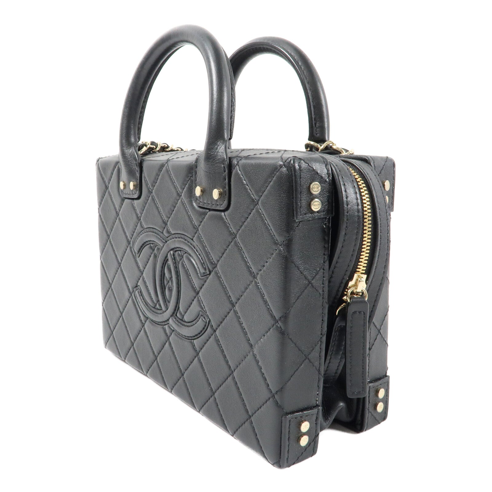 CHANEL 牛皮皮革Vanity Case金扣手挽肩背兩用袋