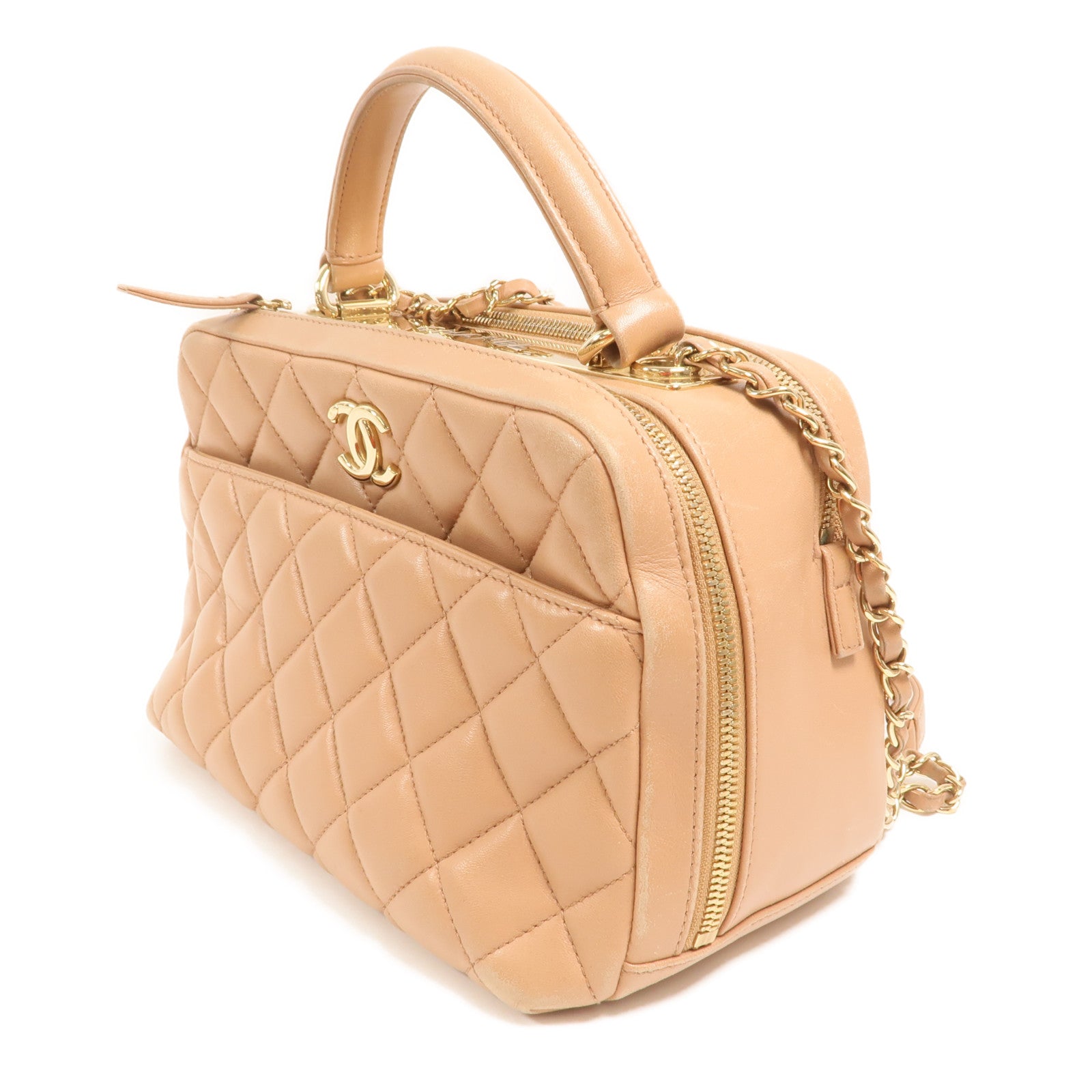 CHANEL 羊皮皮革Trendy CC Bowling金扣鏈帶手挽肩背兩用袋