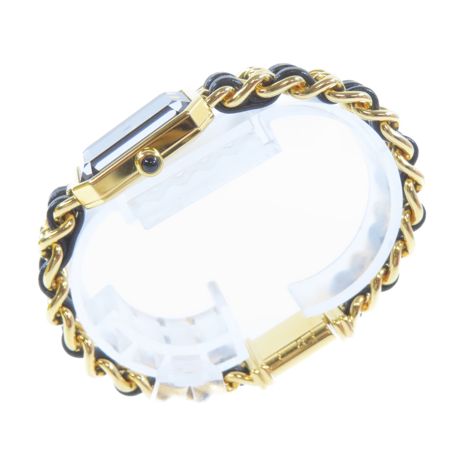 CHANEL Premiere L鍍金/皮革手錶自動機芯黑色#16.25cm
