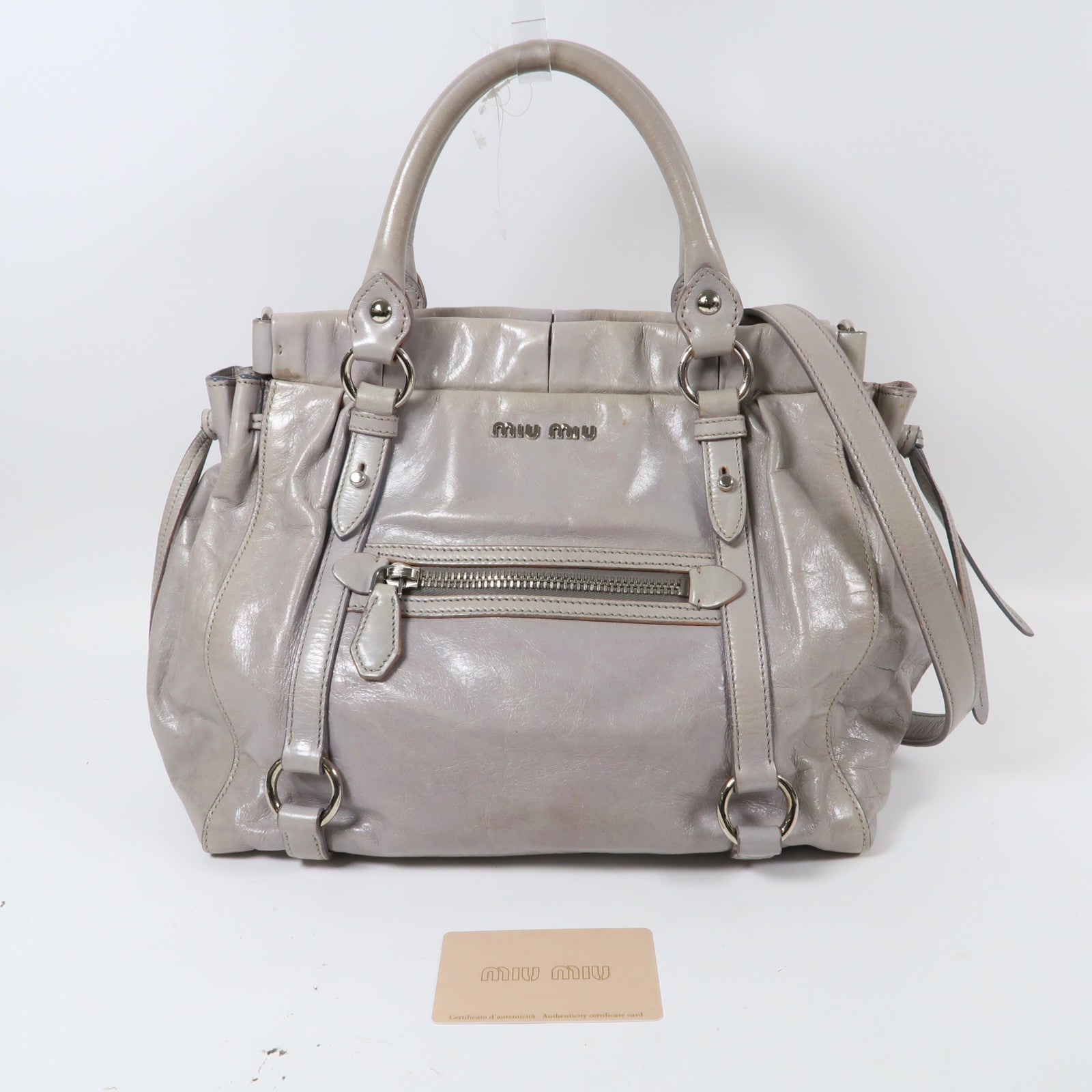 Miu Miu 牛皮皮革2 Way Shoulder Bag銀扣手挽肩背兩用袋灰色
