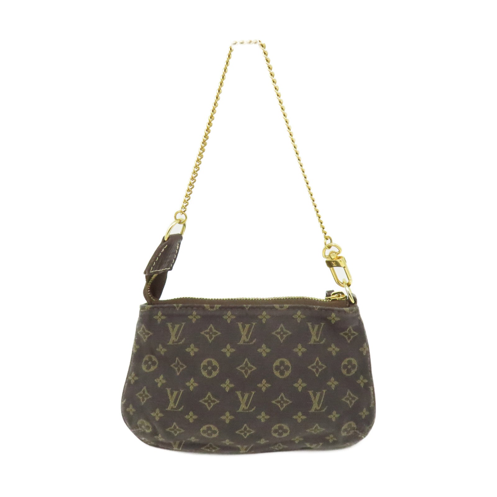 LOUIS VUITTON 【激減優惠】Monogram Mini Lin Pochette Accessoires金扣鏈帶肩帶袋啡色