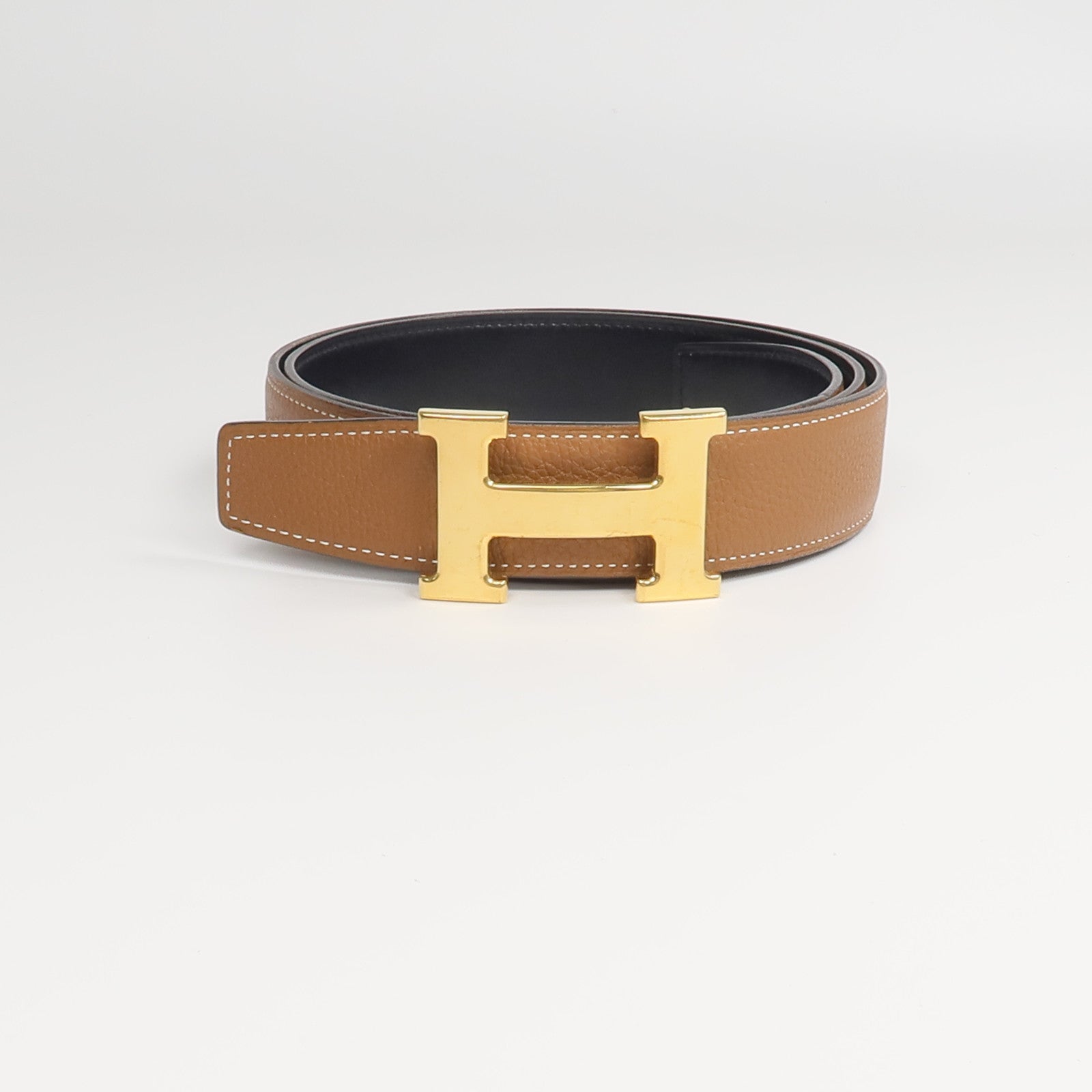 HERMES Clemence/Box Calf皮革Ceinture 5382皮帶Noir/Gold