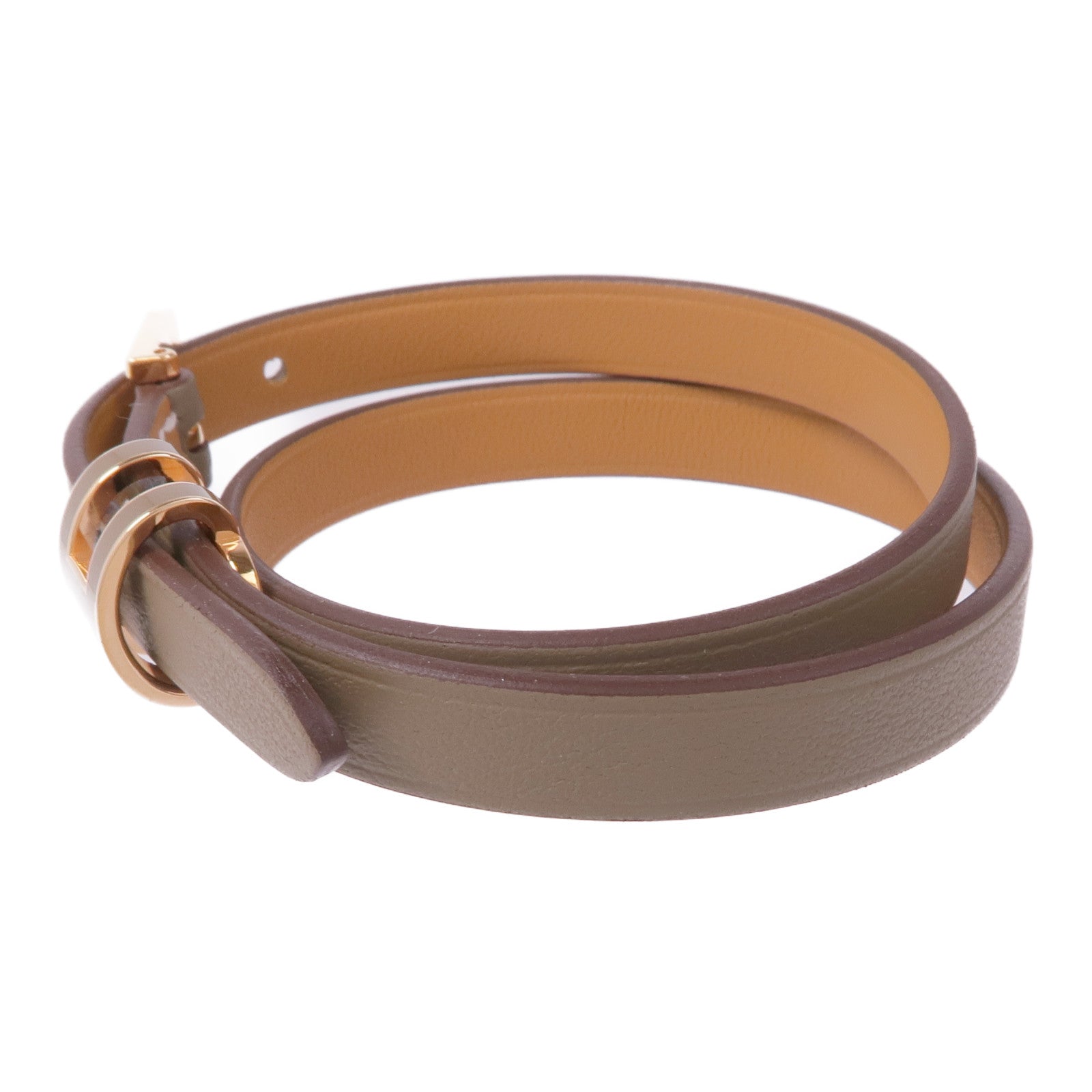 HERMES 皮革Pop H Double Tour Bracelet金扣手帶Etoupe