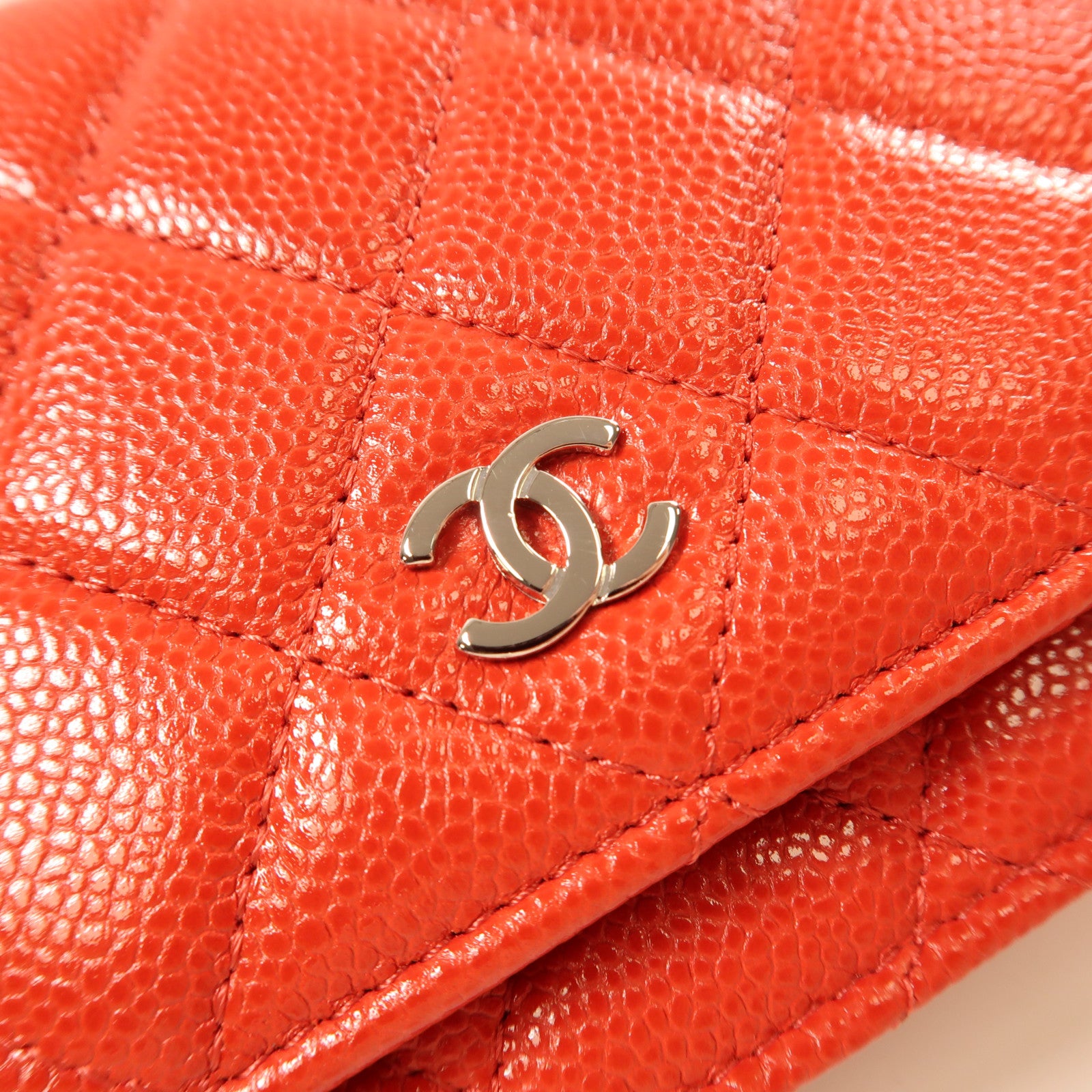 CHANEL 牛皮皮革Chain Shoulder銀扣鏈帶肩背袋紅色