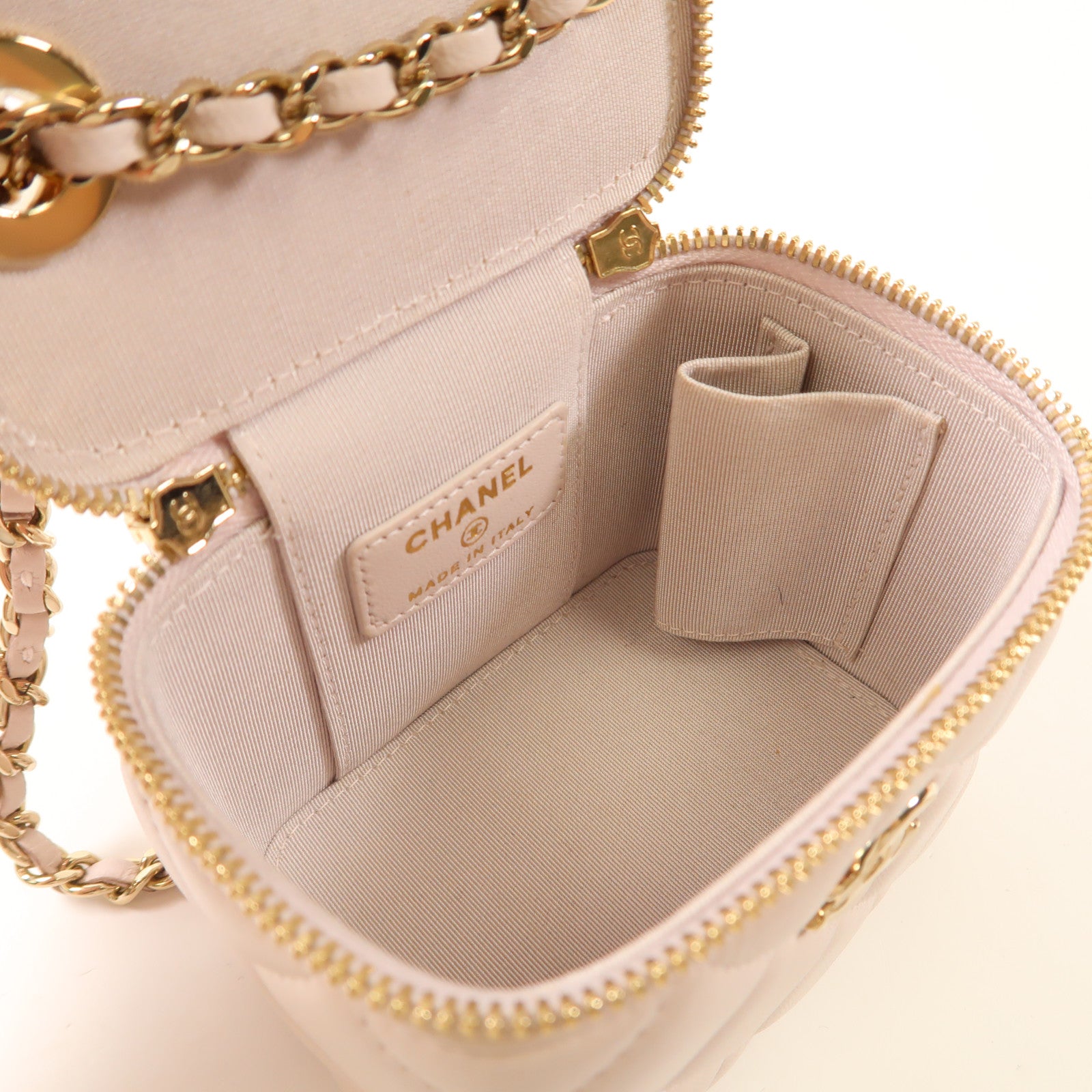 CHANEL CC GHW Mini Vanity Chain Shoulder Bag Calfskin Leather Pink