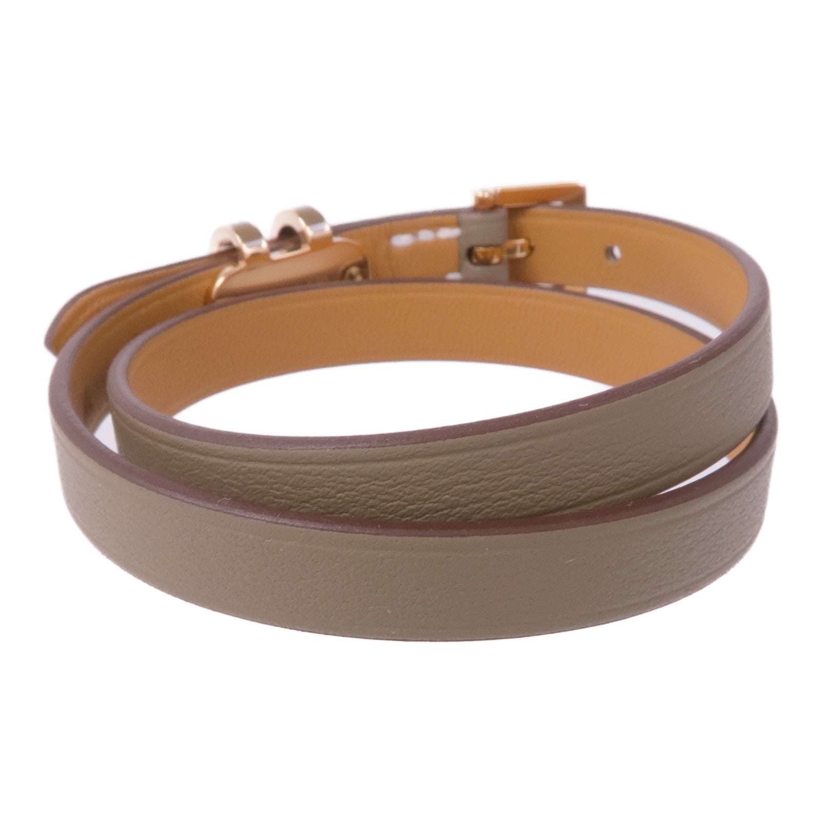 HERMES 皮革Pop H Double Tour Bracelet金扣手帶Etoupe