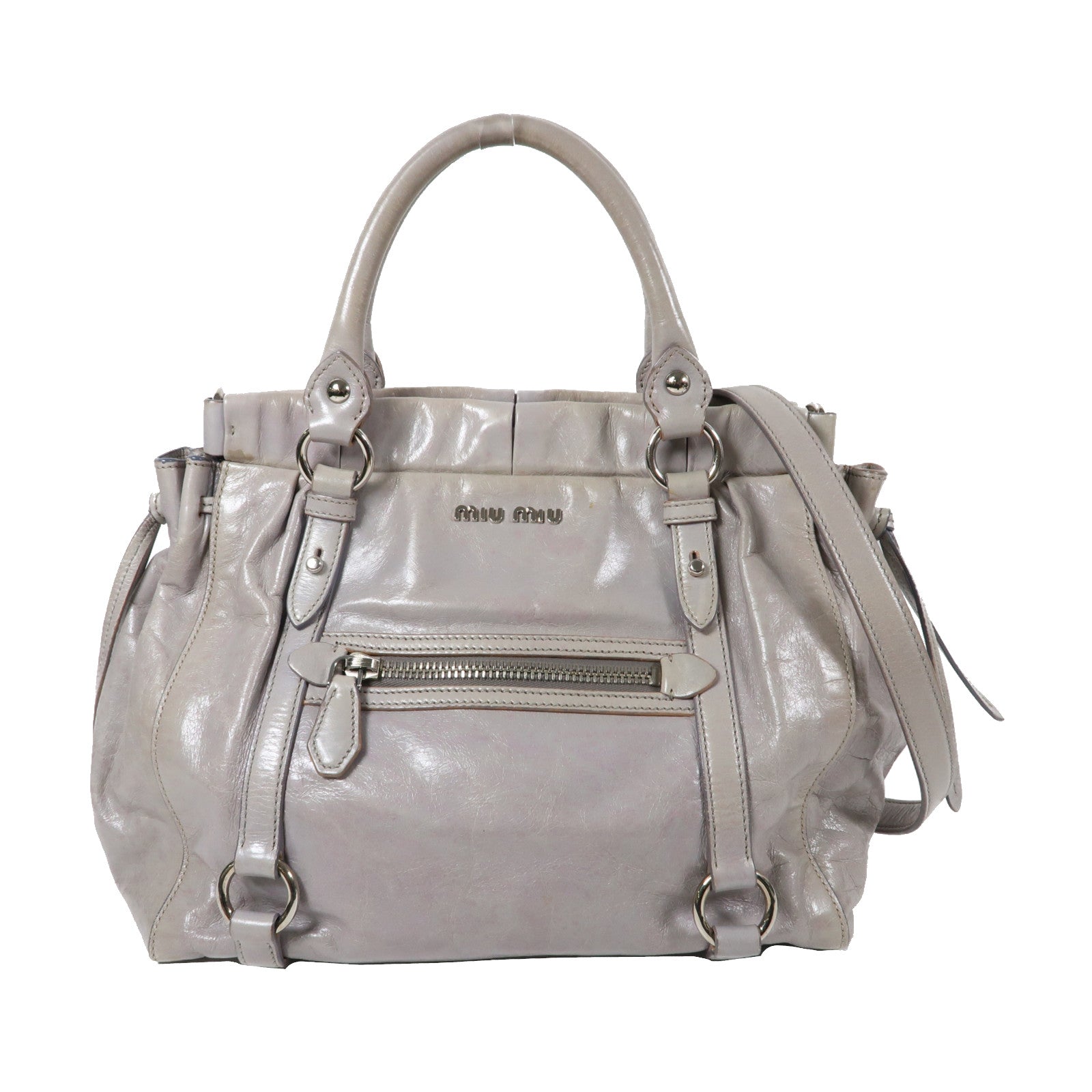 Miu Miu 牛皮皮革2 Way Shoulder Bag銀扣手挽肩背兩用袋灰色