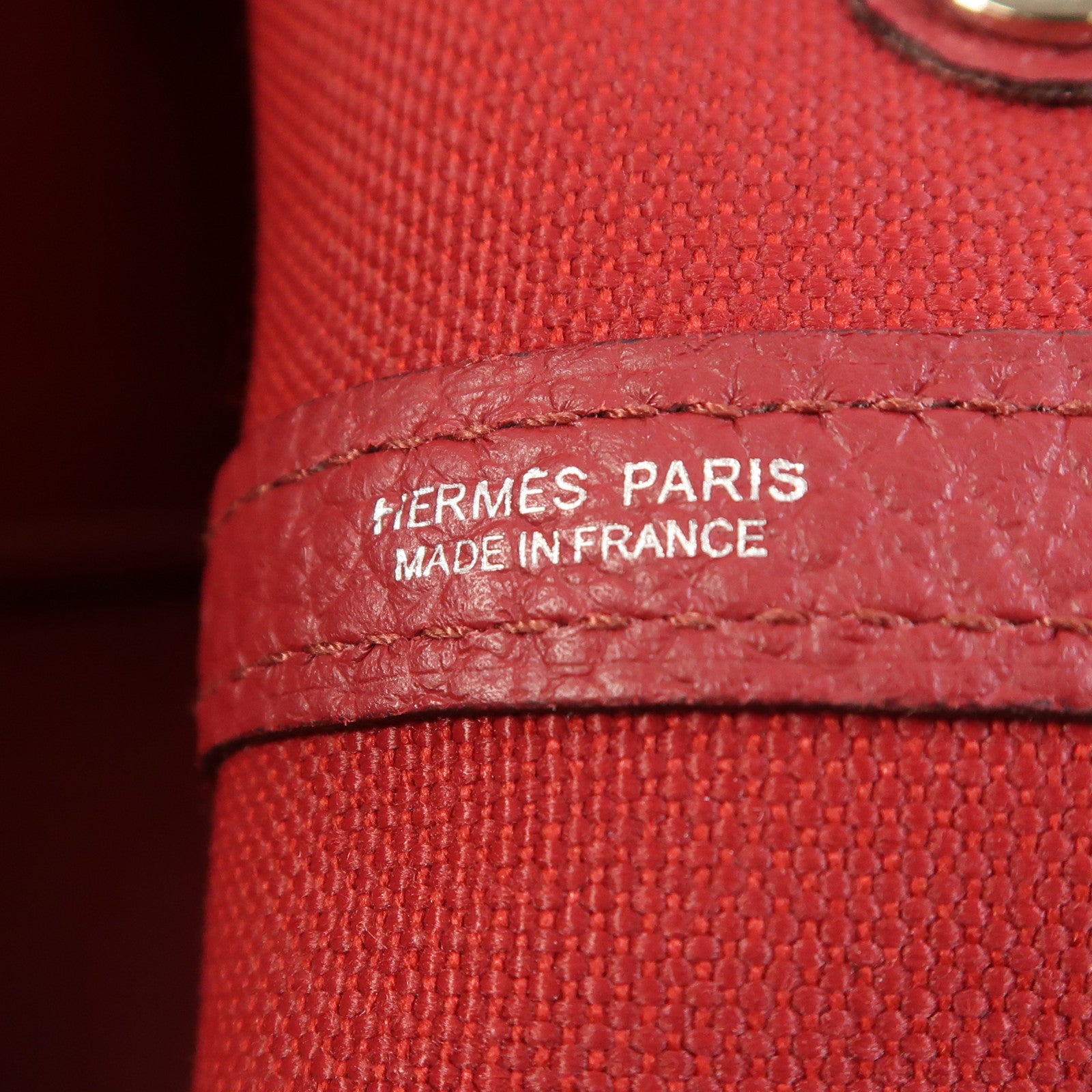 HERMES 帆布Garden Party TPM銀扣手挽袋Rouge Casaque